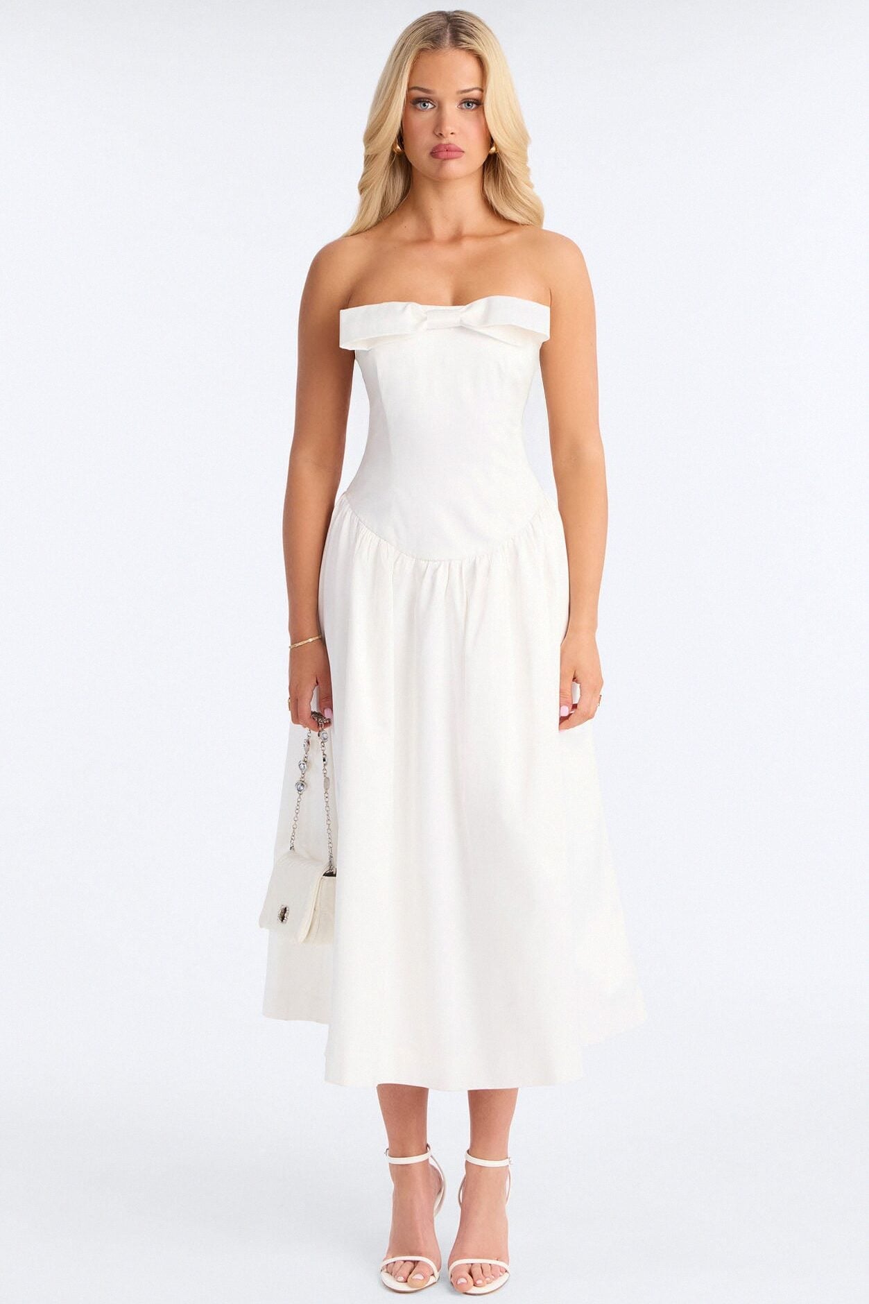 Darling Bow Satin Midi Dress - Off White image 1
