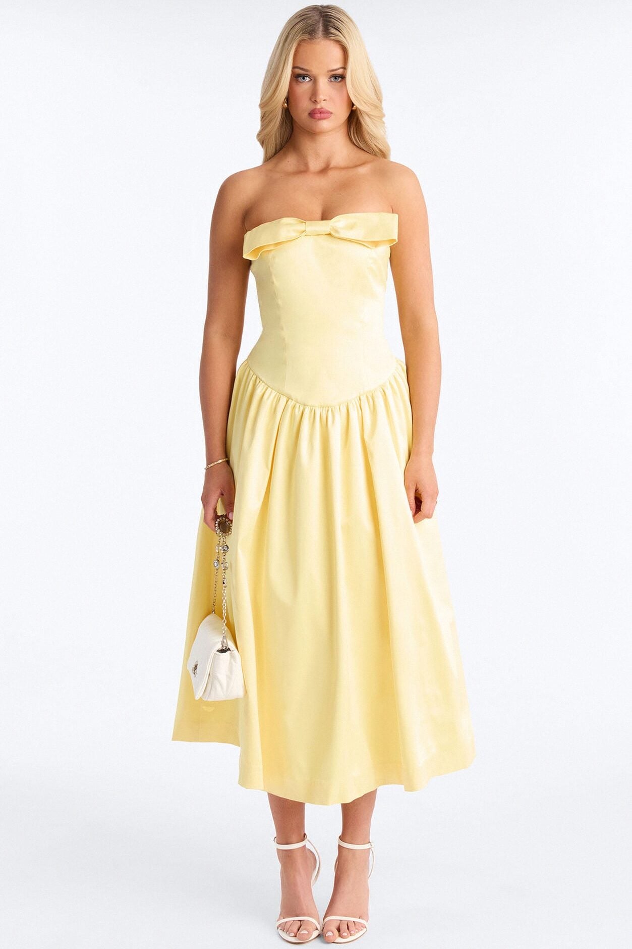 Darling Bow Satin Midi Dress - Butter Yellow image 1