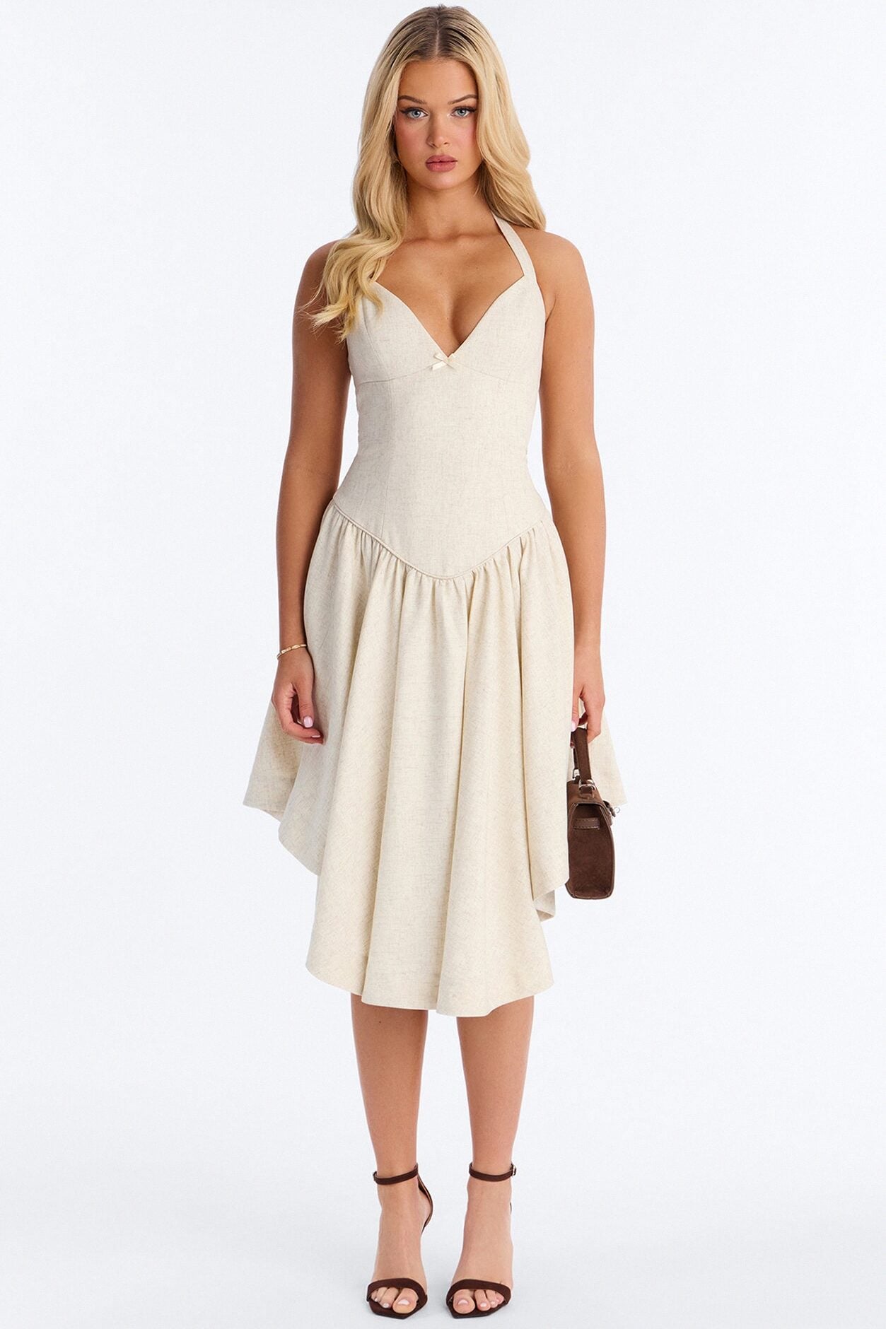 Linen Bloom Halter Midi Dress - Natural image 1