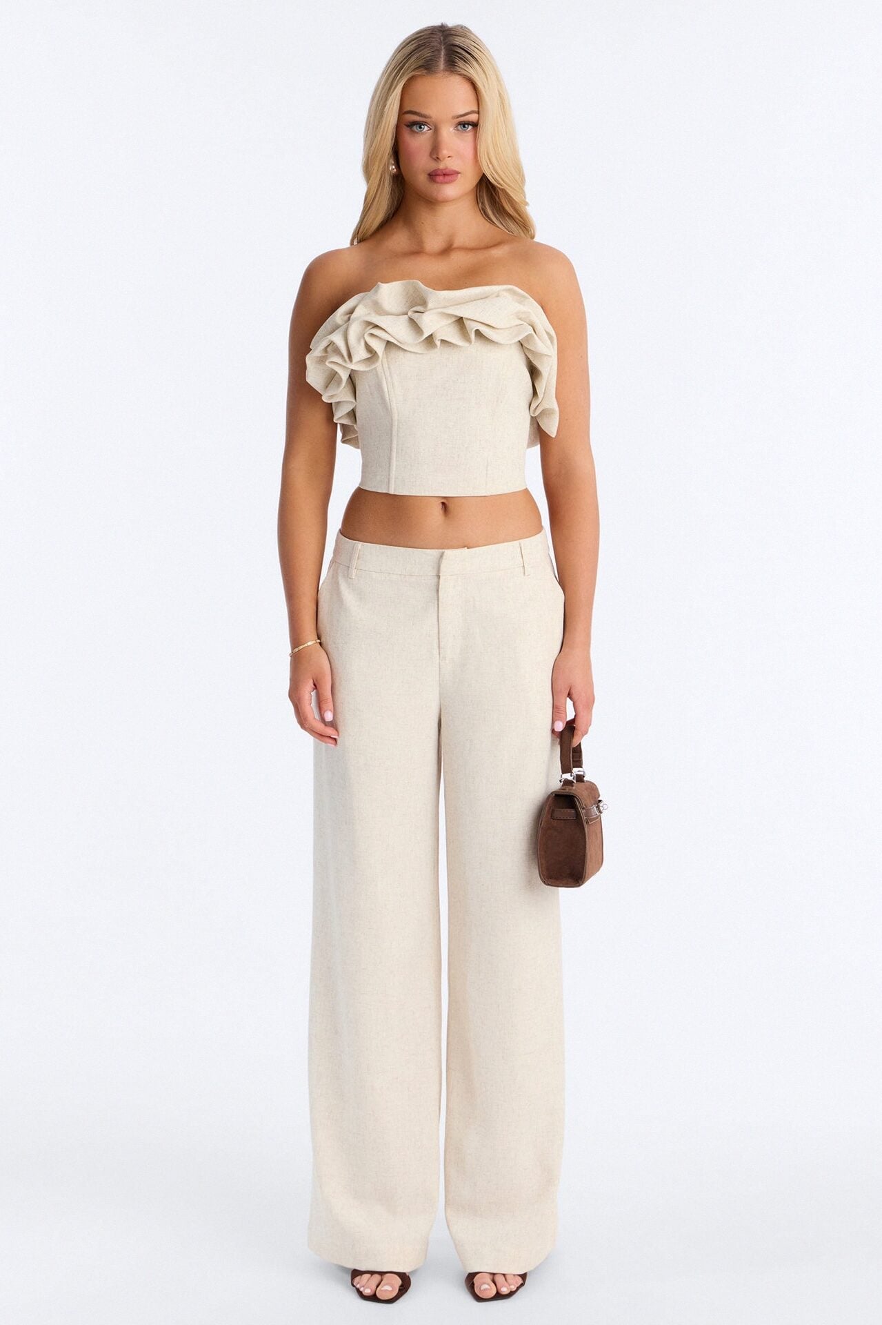 Linen Bloom Straight Leg Trousers - Natural image 1