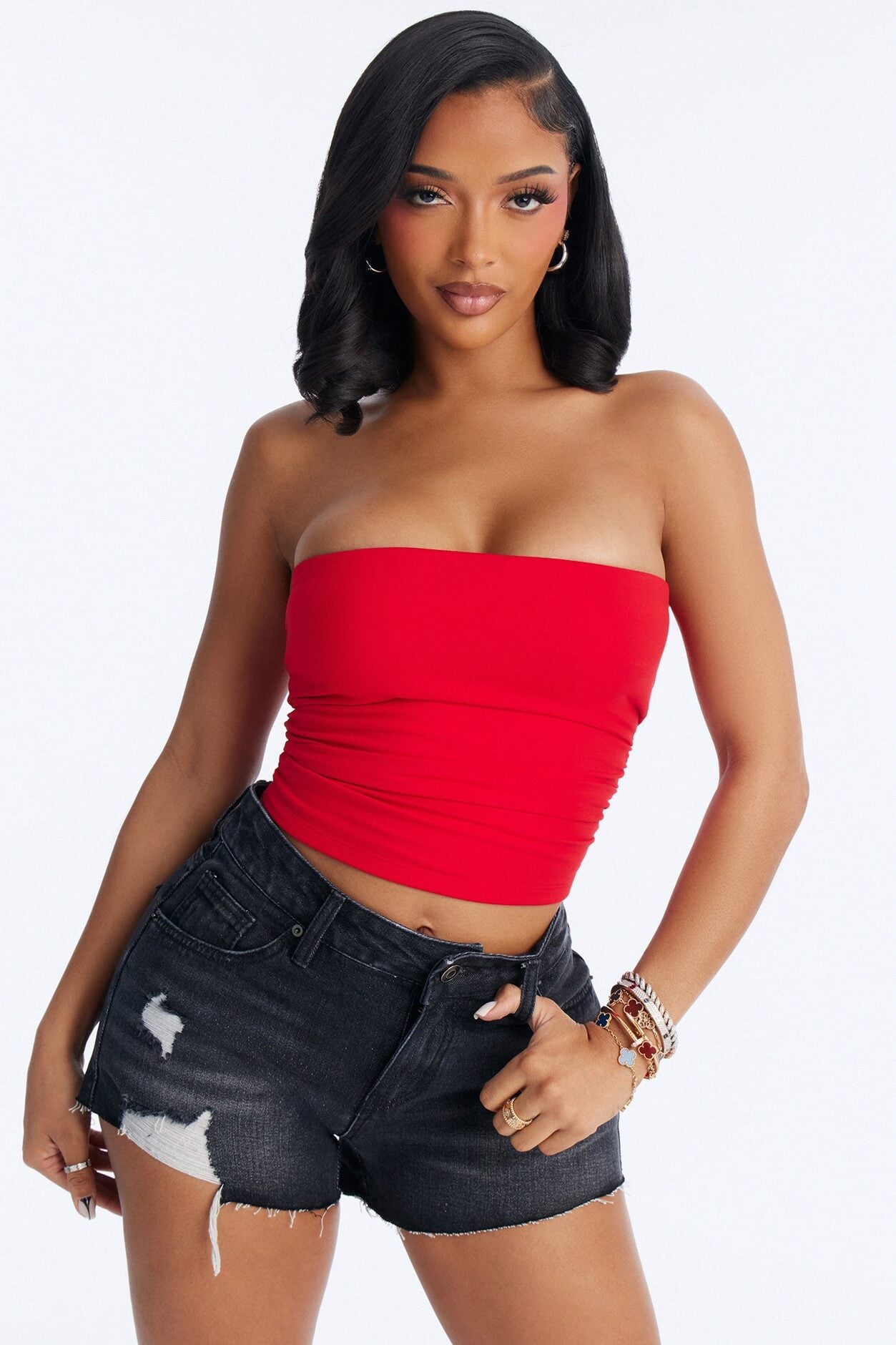 Karissa Double Lined Ruched Tube Top - Red image 1
