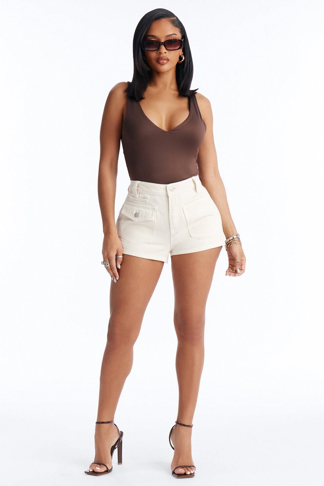 Carolina High Rise Denim Shorts - Cream image 1