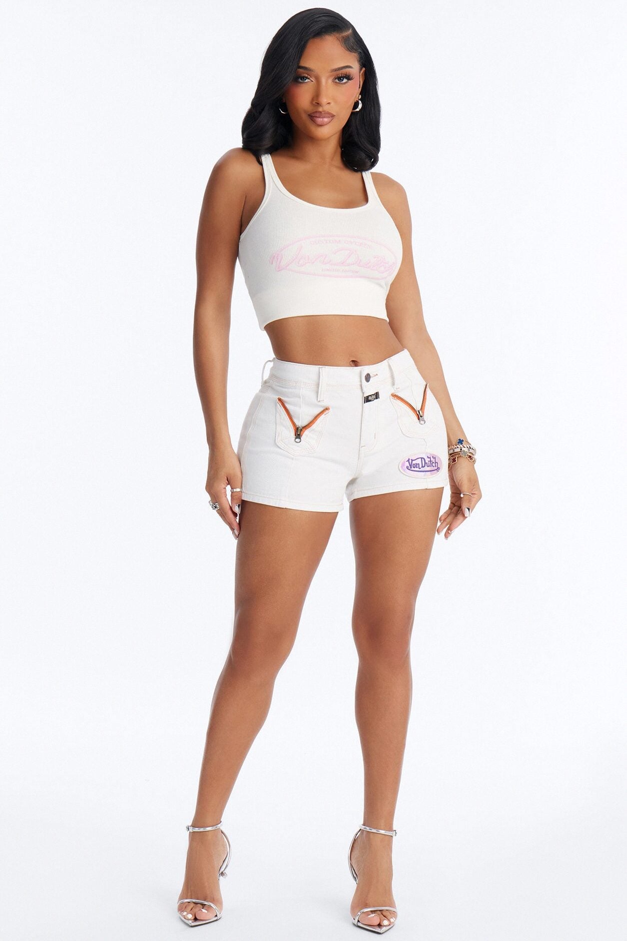 Von Dutch Zipper Denim Shorts - White image 1