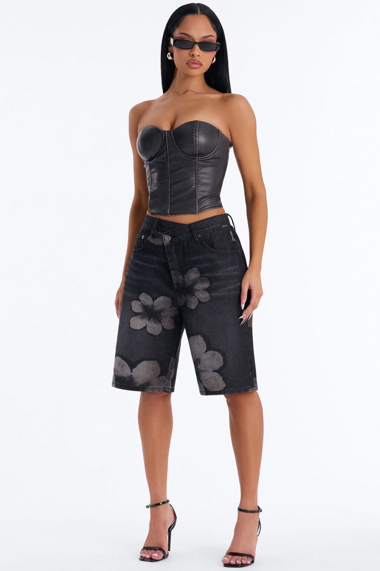 Born To Bloom Crossover Denim Jorts - Black Wash image 1