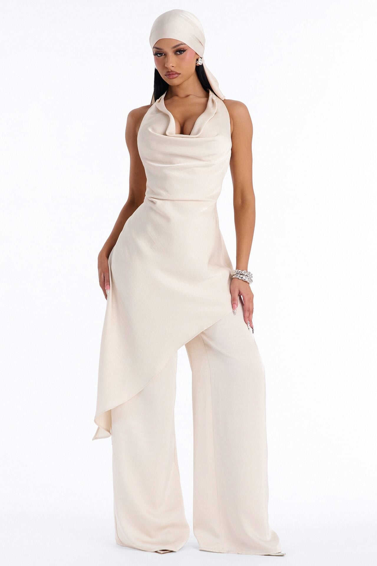 Kalina Cowlneck 2 Piece Jumpsuit Set - Champagne image 1