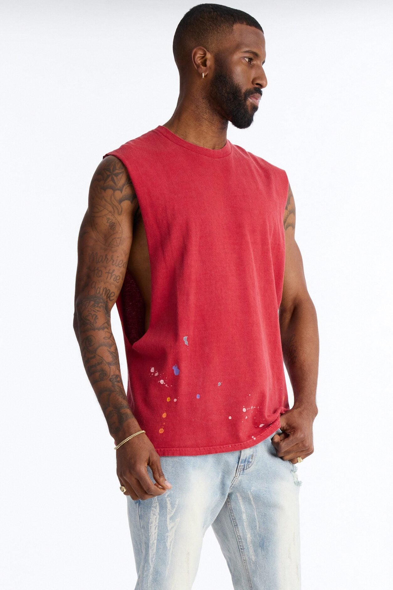 Lava Fall Paint Splatter Muscle Tee - Red image 1