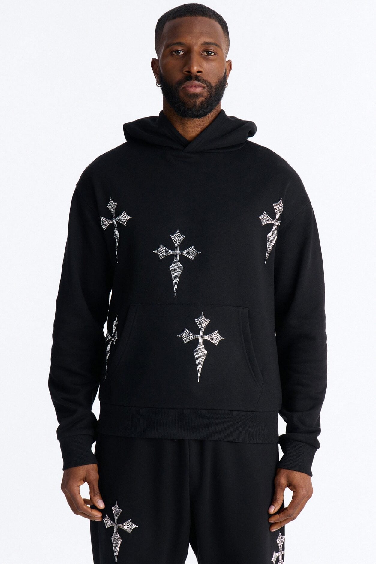Faith By The Cross Rhinestones Oversized Hoodie - Black image 1