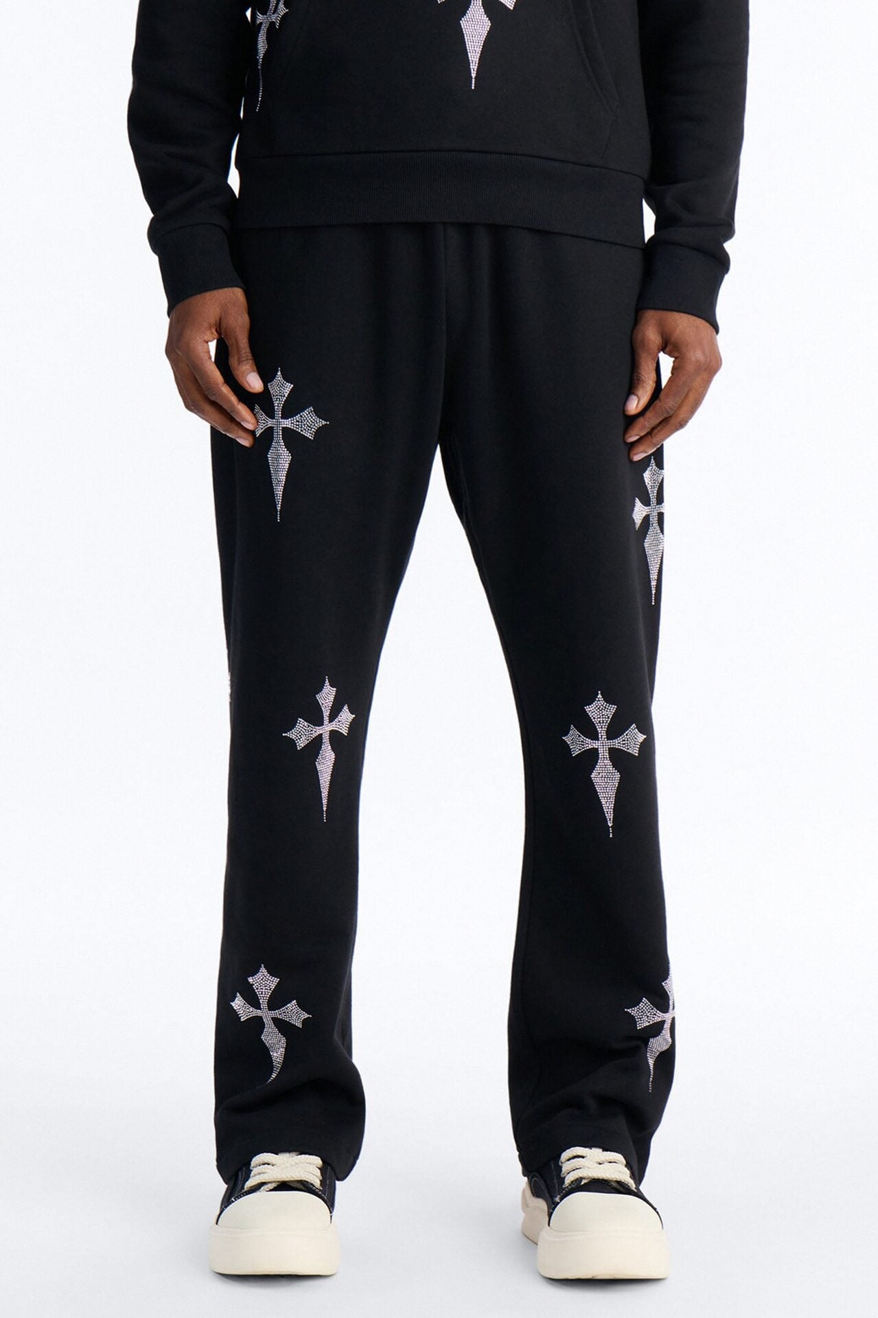 Faith By The Cross Rhinestones Sweatpants - Black image 1