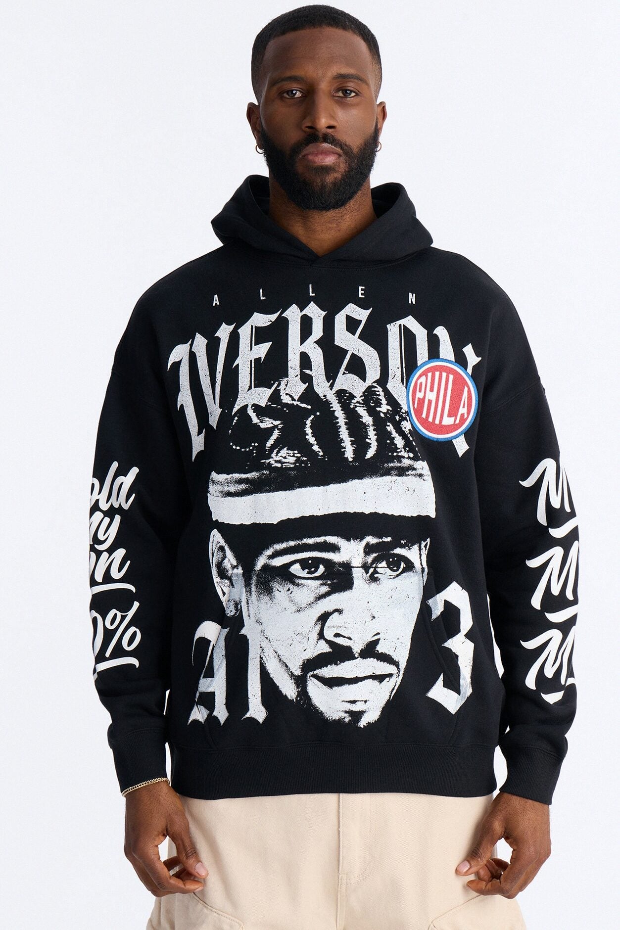 Allen Iverson MVP Embroidery Patch Oversized Hoodie - Black image 1