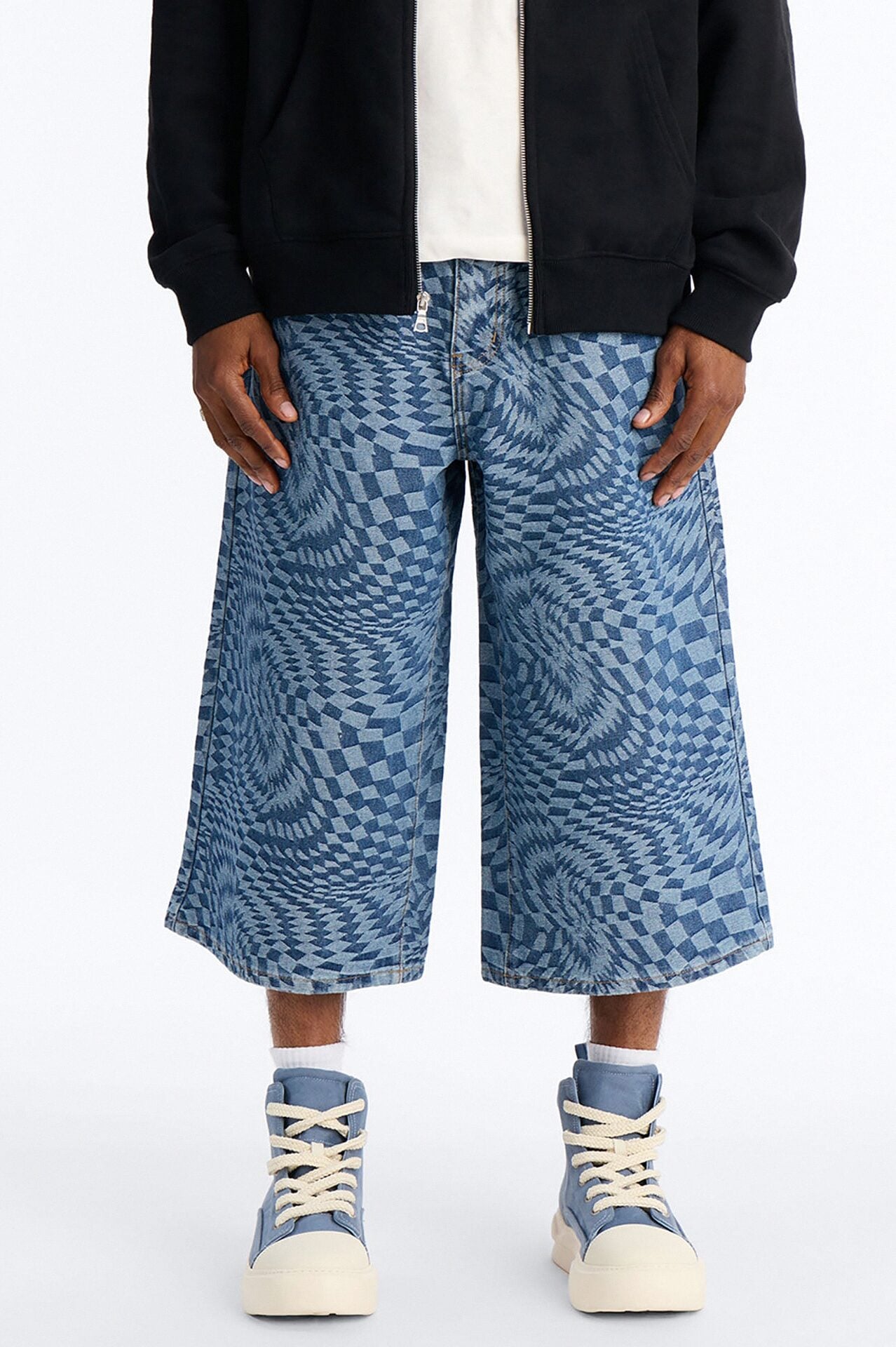 Super Baggy Trippy Check Denim Short - Medium Blue Wash image 1