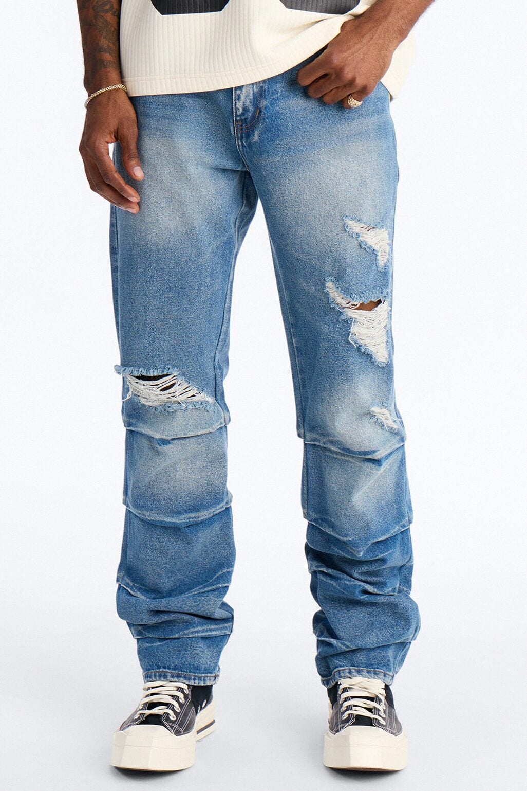 Straight Down The Street Ripped Jeans - Medium Blue Wash image 1