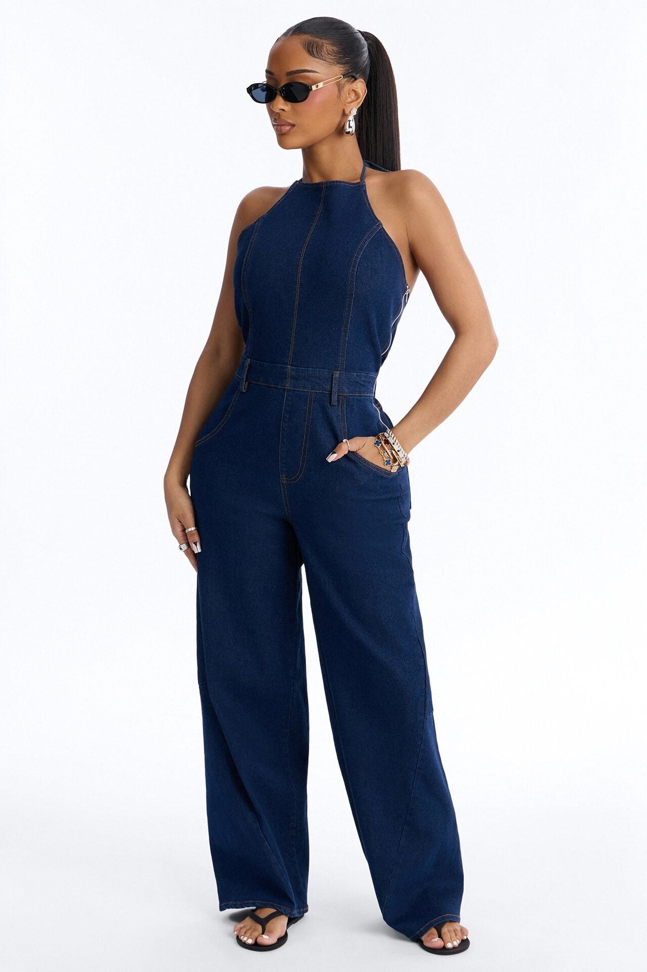 Henna Denim Barrel Leg Jumpsuit - Dark Wash image 1