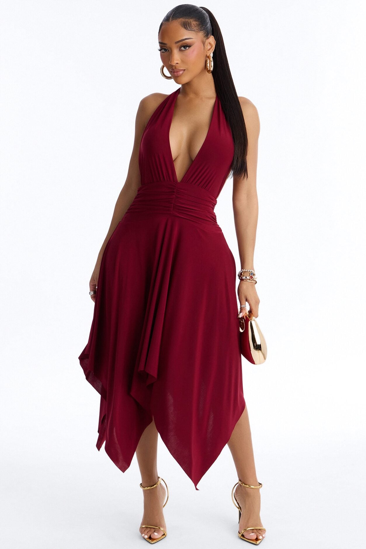 Aubrey Asymmetrical Midi Dress - Wine image 1