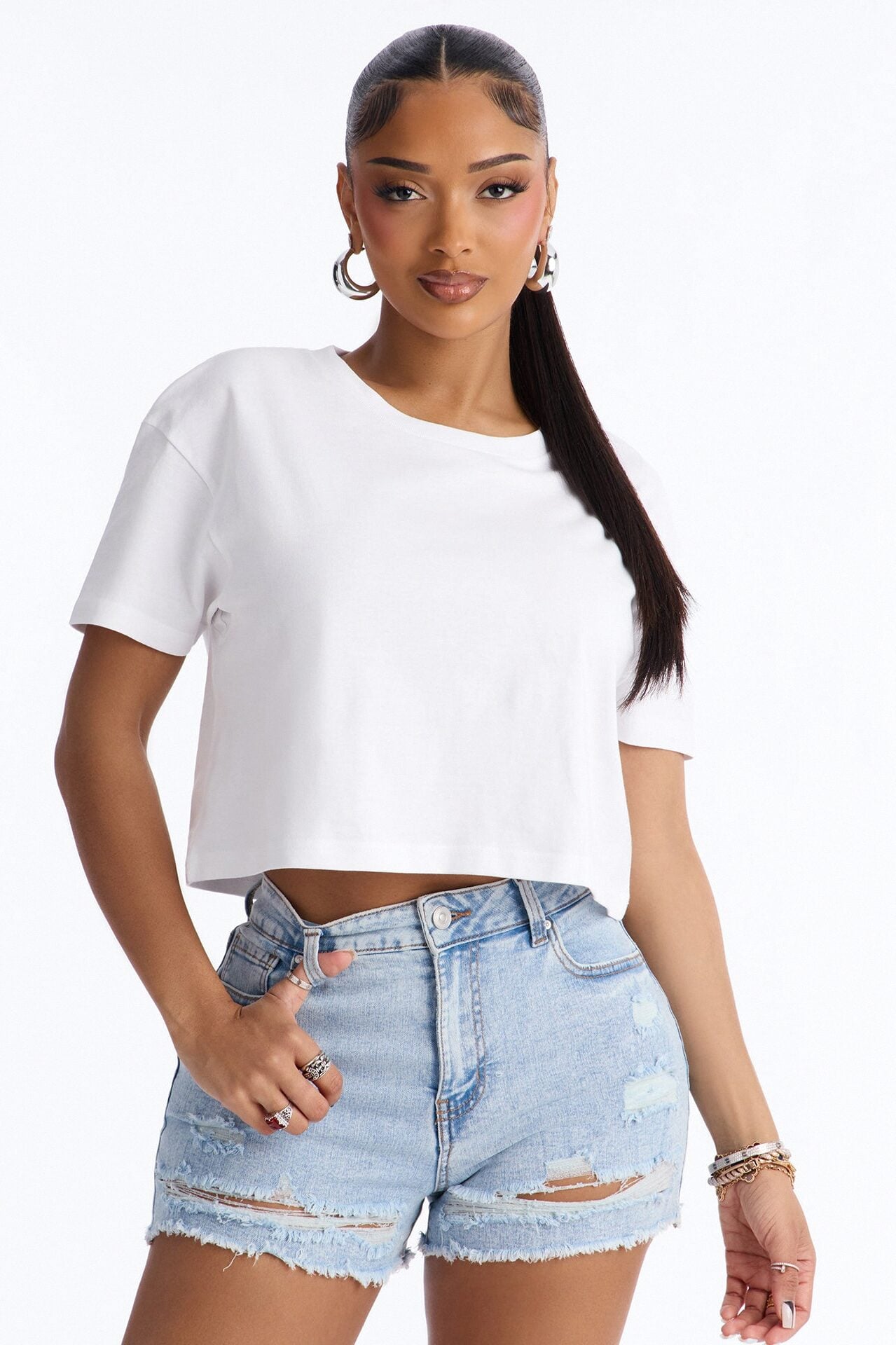 Simple And Modern Cropped Tee - White image 1