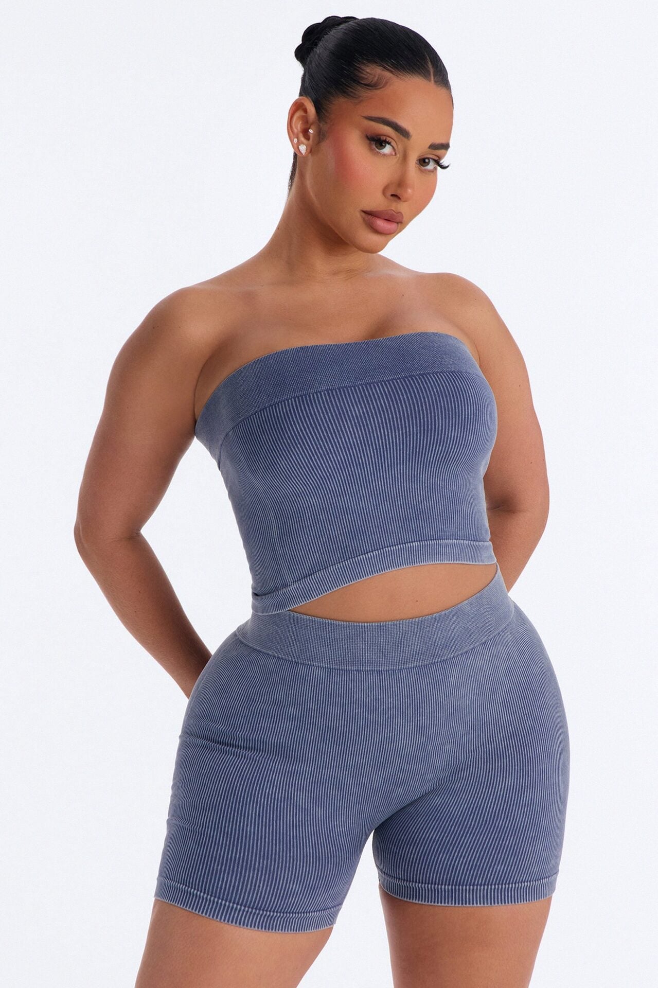Off Duty Mineral Washed Strapless Short Set - Indigo image 1