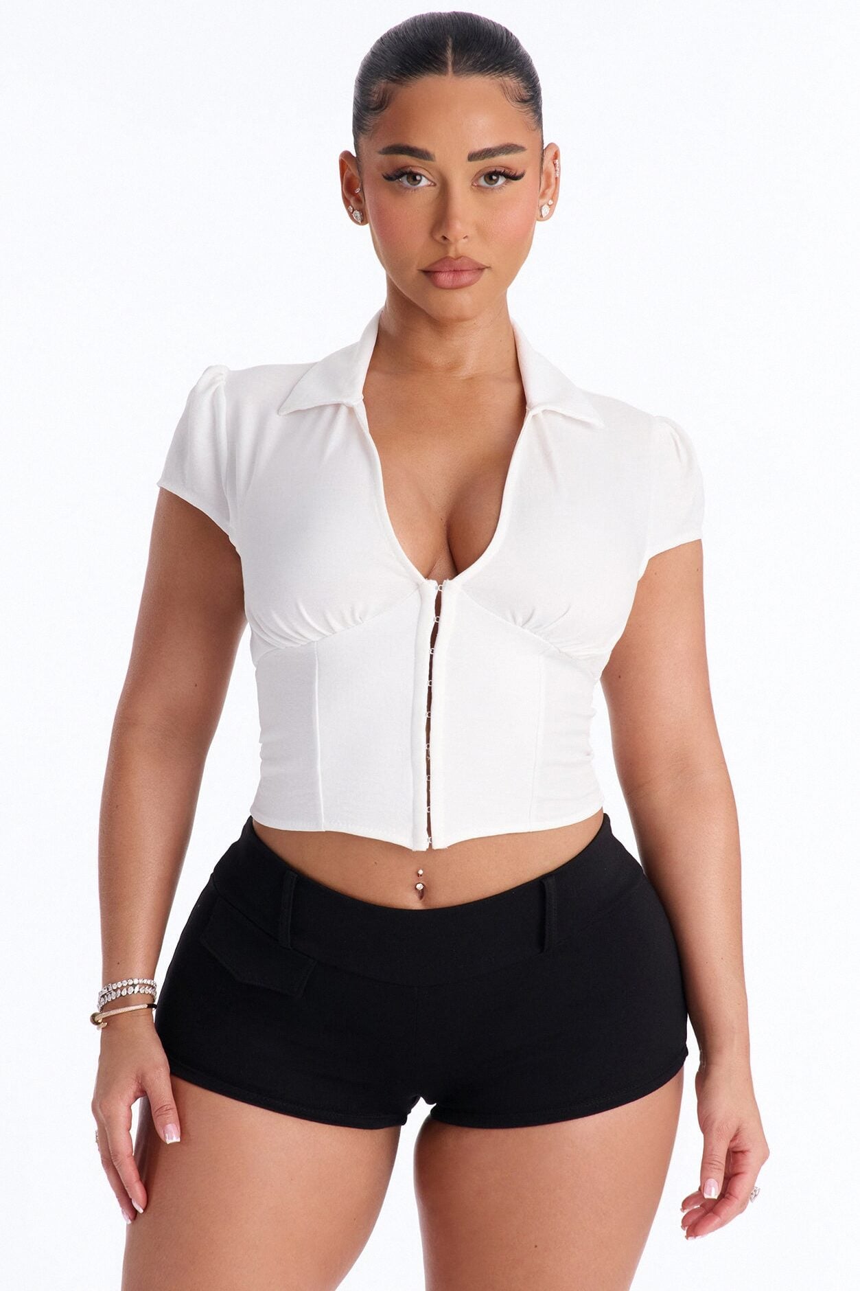 Angie Corset Short Sleeve Top - Ivory image 1