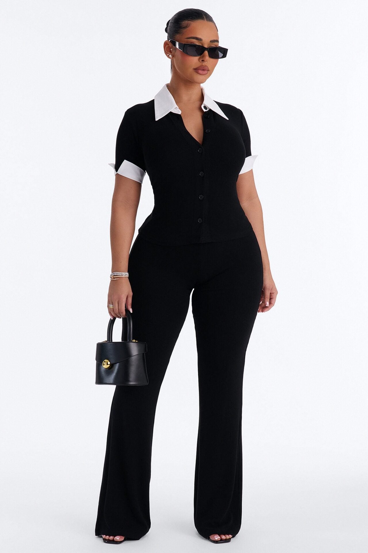 Taylor Short Sleeve Flare Pant Set - Black image 1