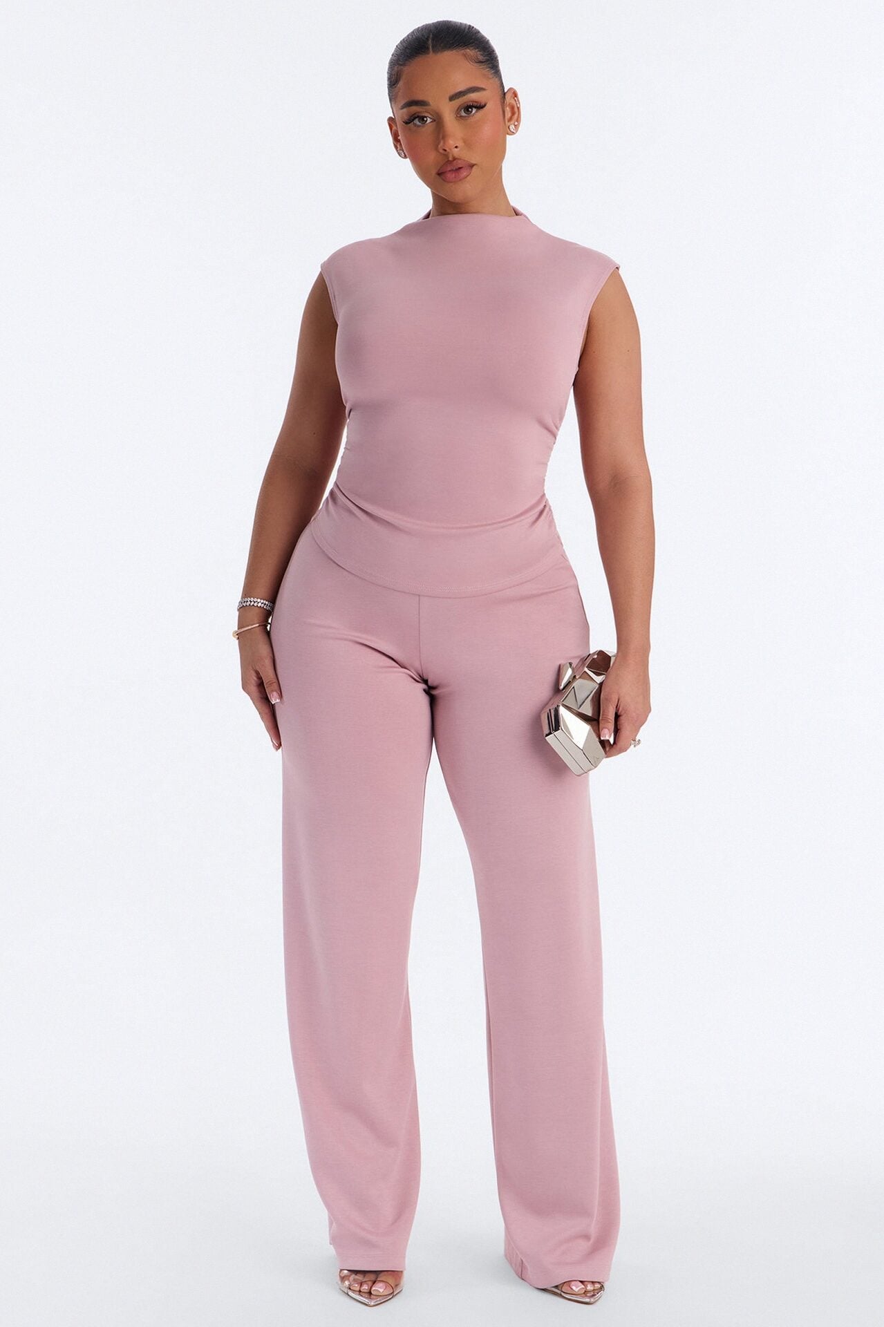 Kiana Sleeveless Mock Neck Pant Set - Mauve image 1