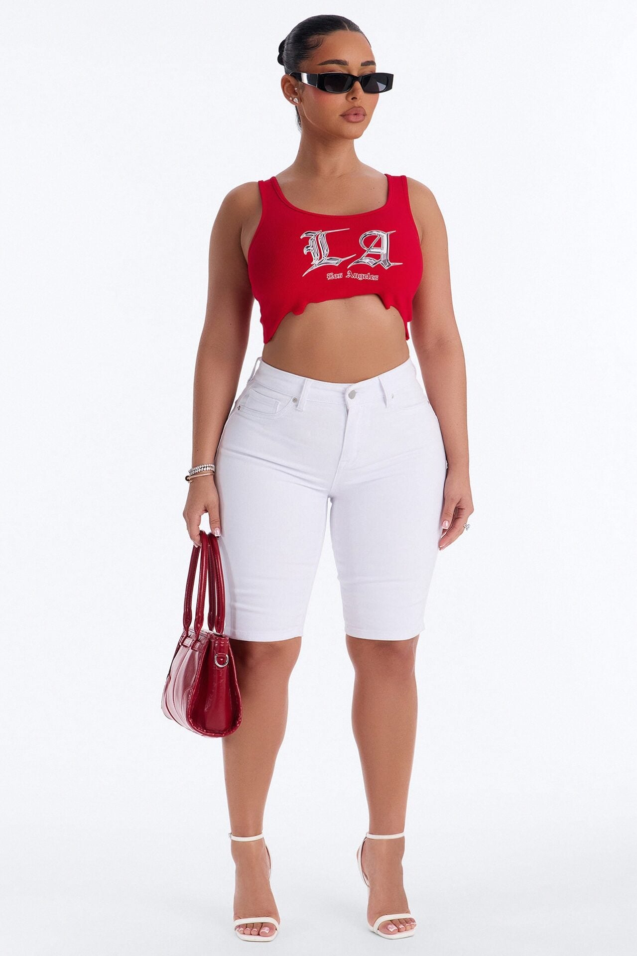 Tulsa Booty Lifting High Rise Stretch Denim Bermuda Shorts - White image 1