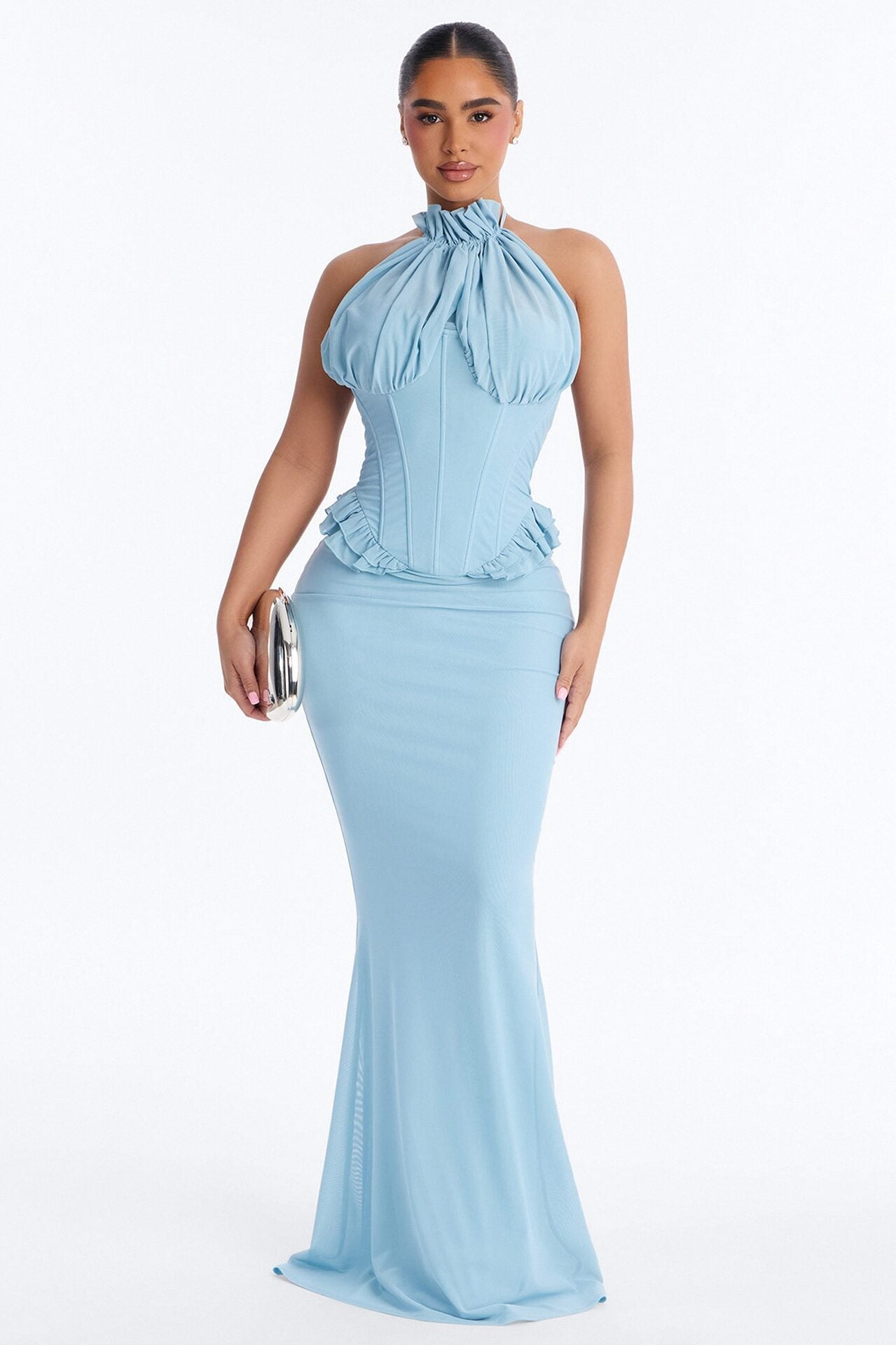 Vintage Mood Mesh Maxi Dress - Dusty Blue image 1