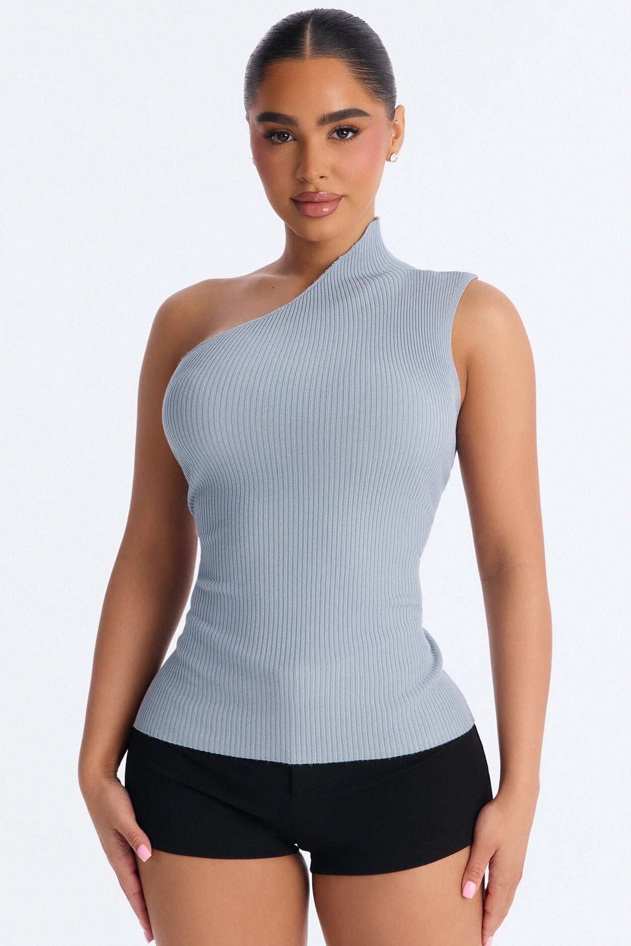 Not So Ordinary One Shoulder Sweater Top - Light Blue image 1