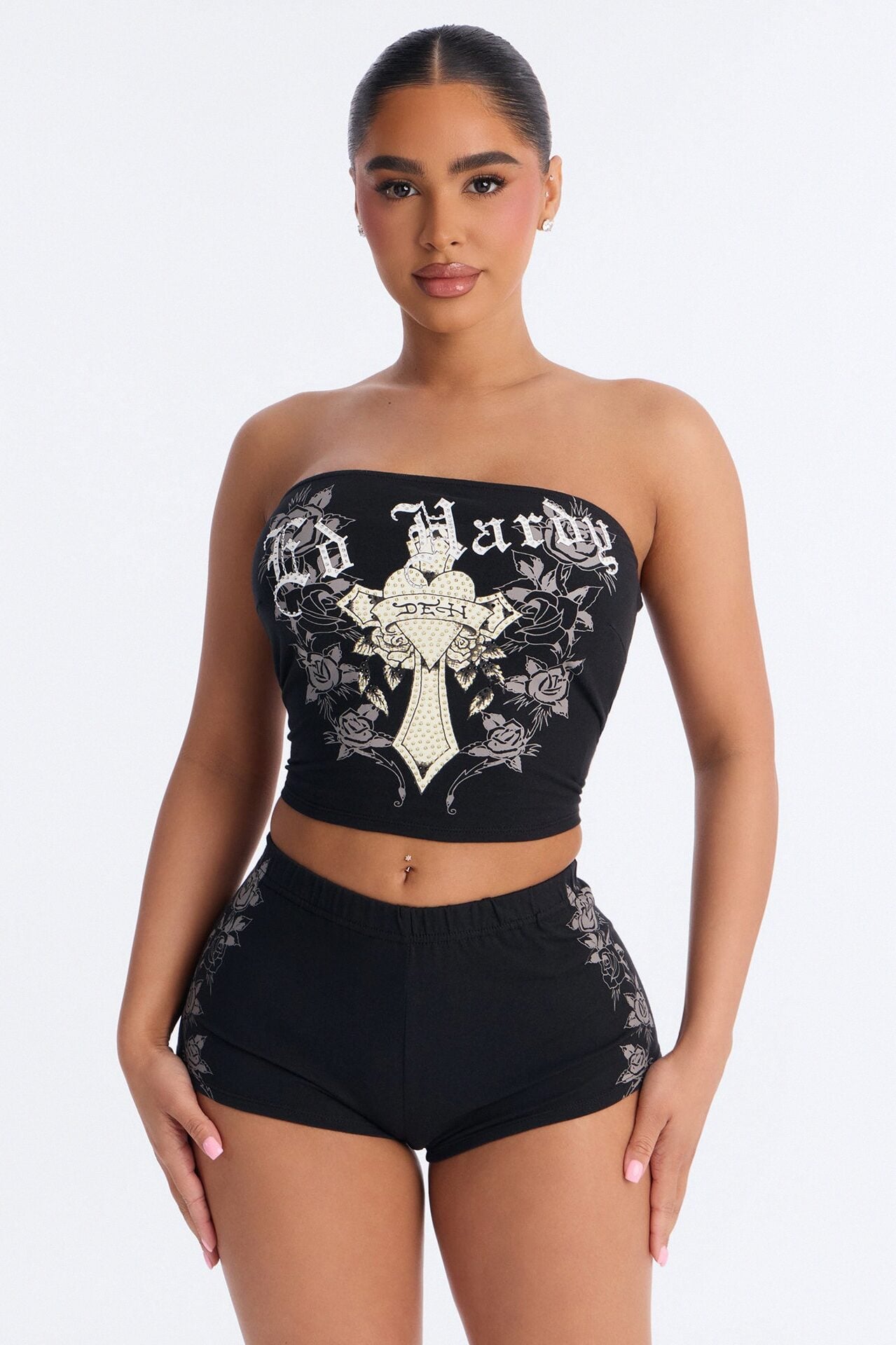 Ed Hardy Rose Cross Micro Short Set - Black image 1