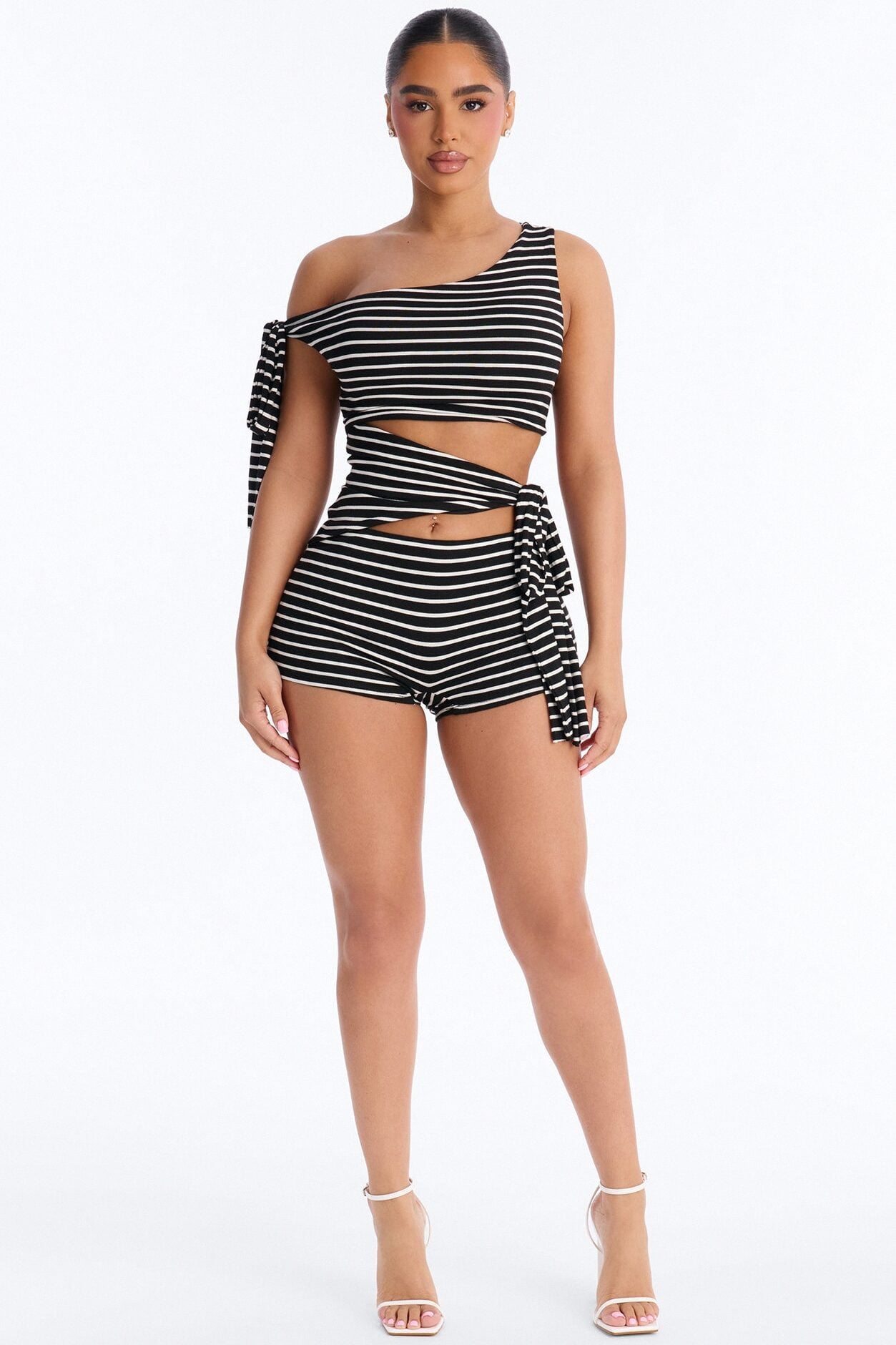 Rio Striped Cut Out Romper - Black/White image 1