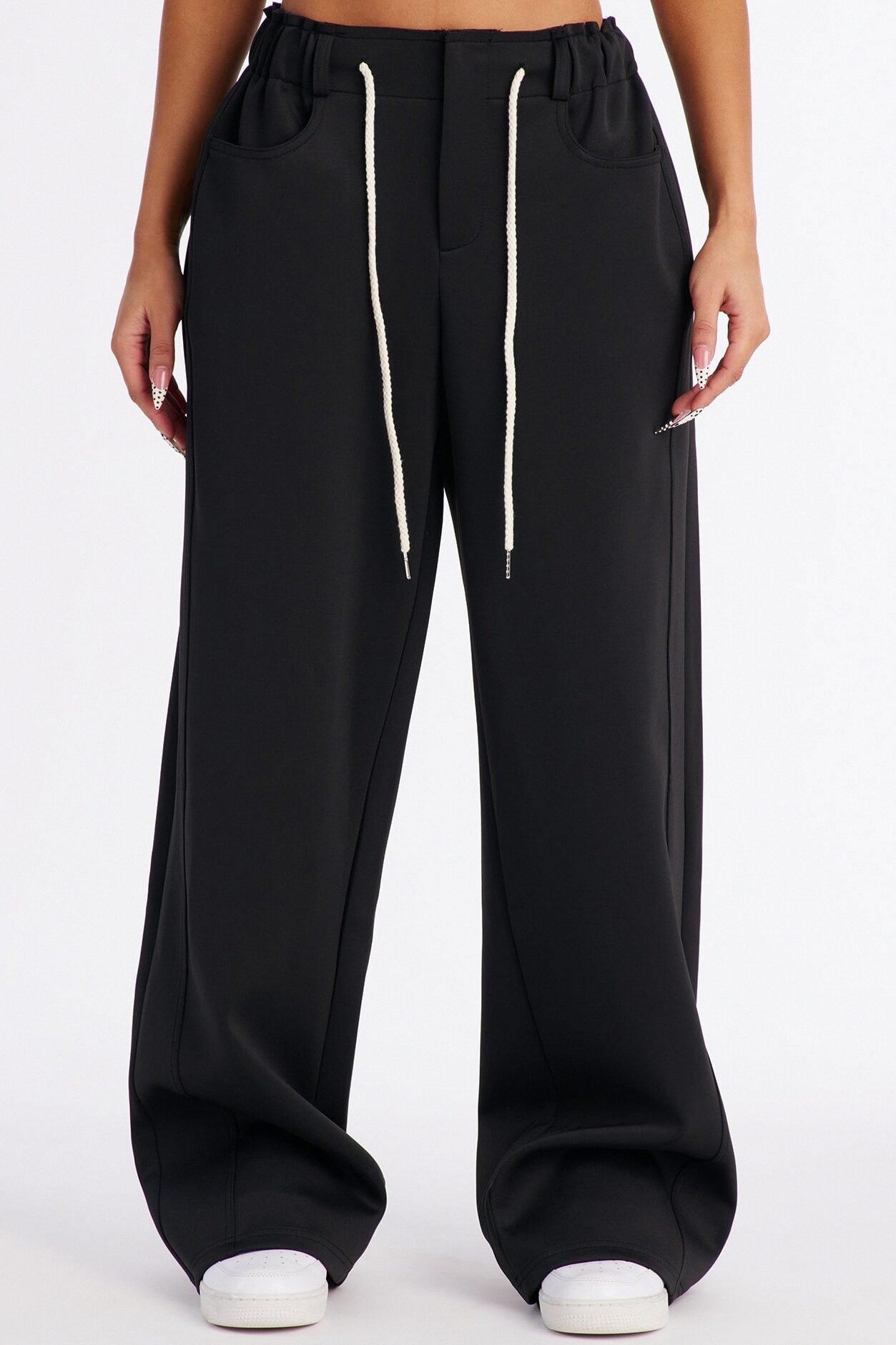 Don't Get Too Comfortable Low Rise Wide Leg Scuba Pant - Black image 1
