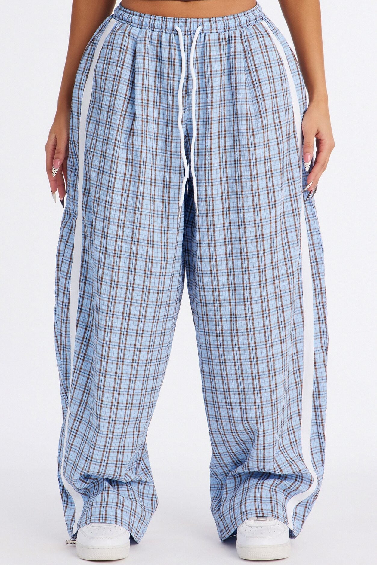 Kori Mid Rise Plaid Wide Leg Pant 31″ - Blue/combo image 1