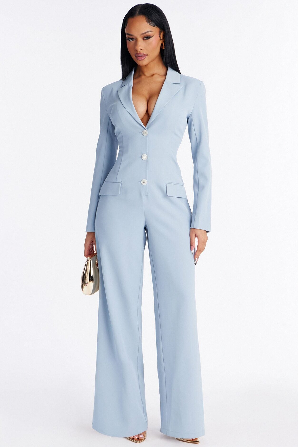 Office Hours Wide Leg Jumpsuit - Dusty Blue image 1