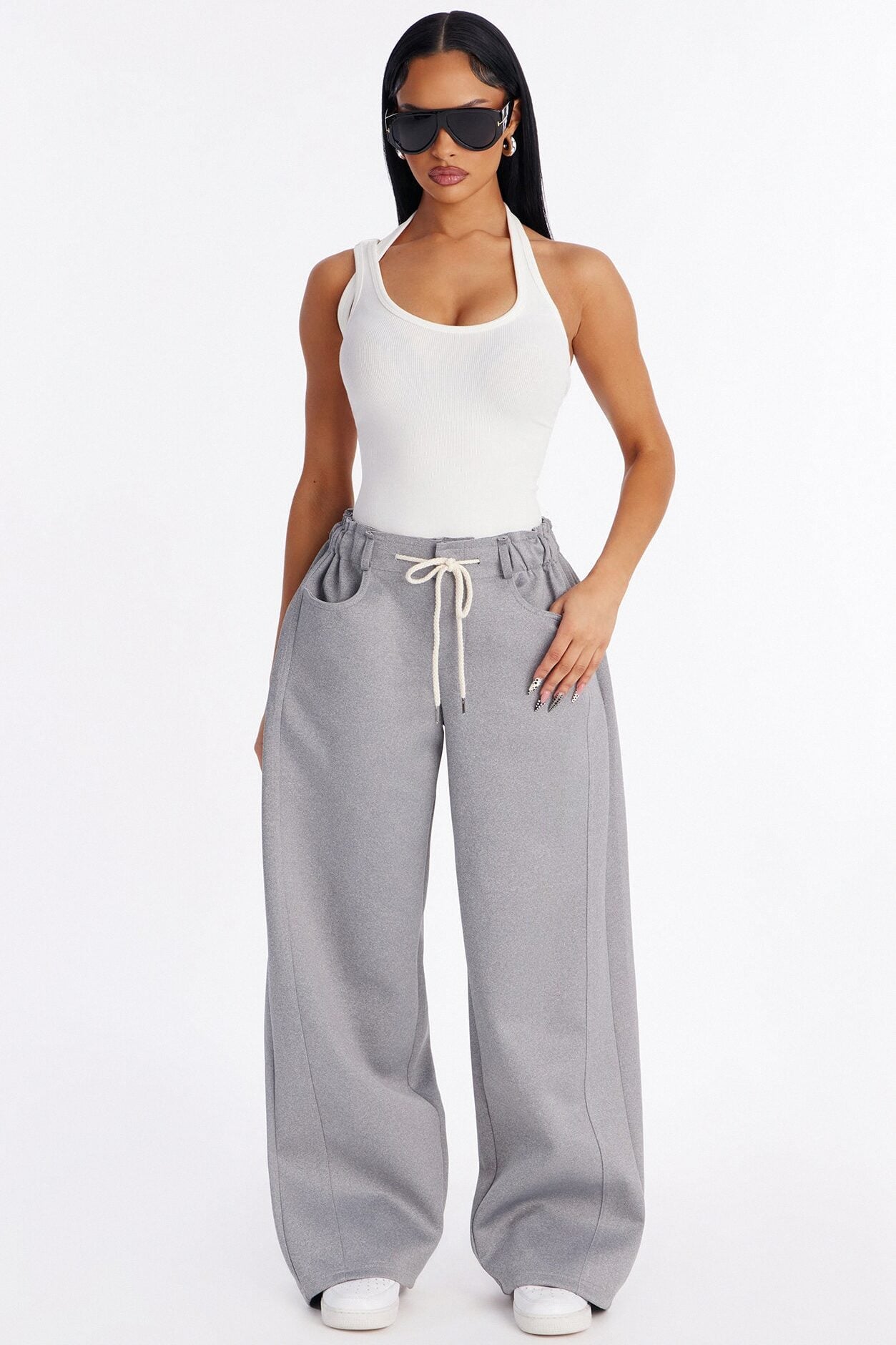 Don't Get Too Comfortable Low Rise Wide Leg Scuba Pant - Heather Grey image 1