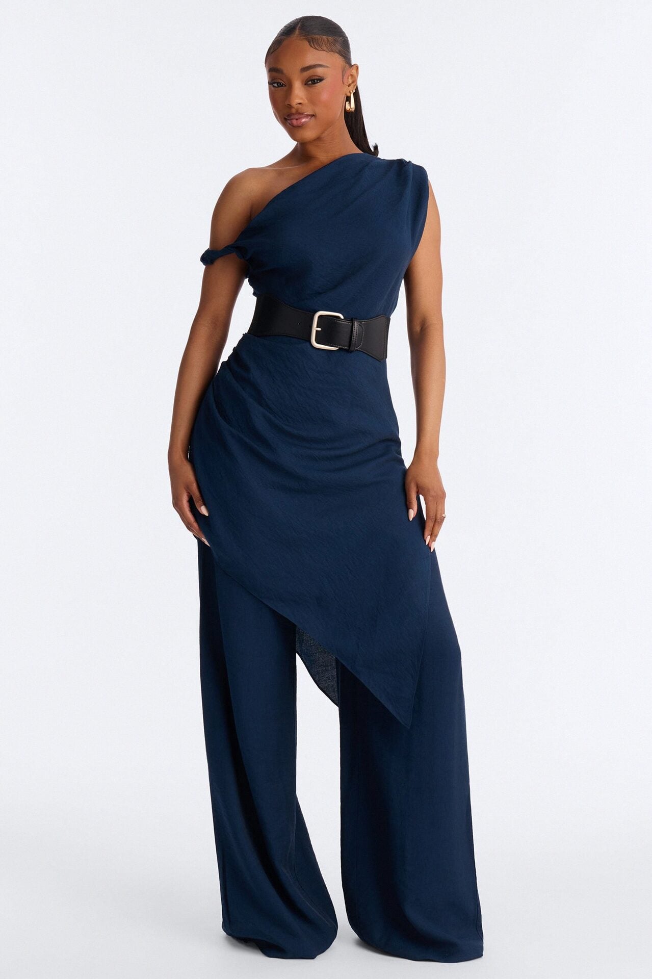 Willow Belted Asymmetrical Pant Set - Navy image 1