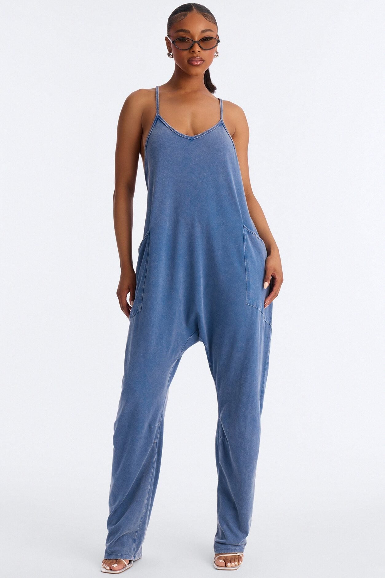 Baggy Days Washed Wide Leg Jumpsuit - Blue image 1