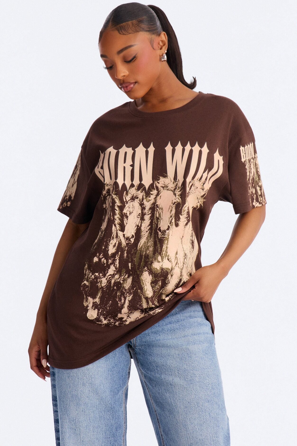 Born Wild Western Tee - Chocolate image 1