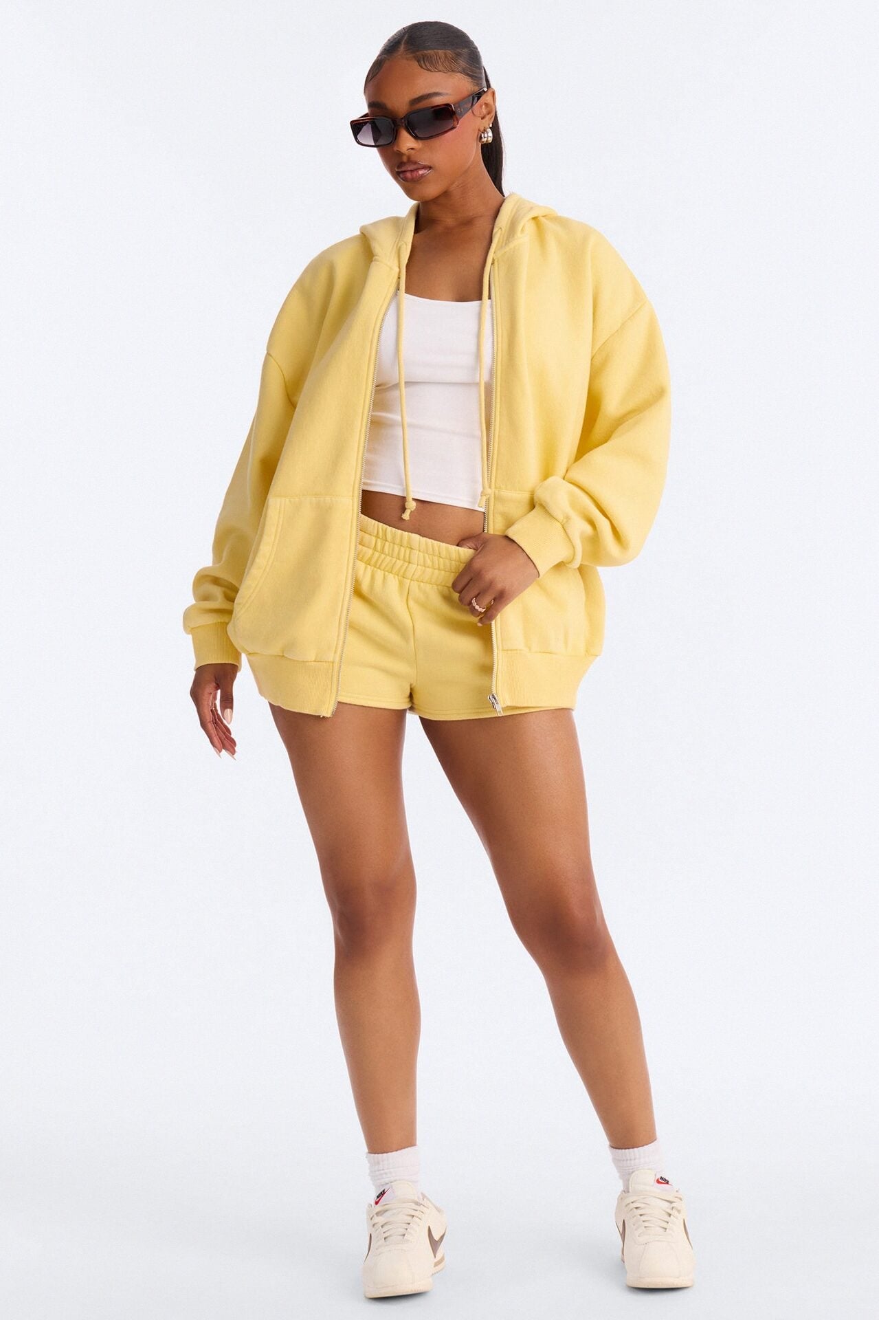 On The Run Washed Fleece Short Set - Yellow image 1