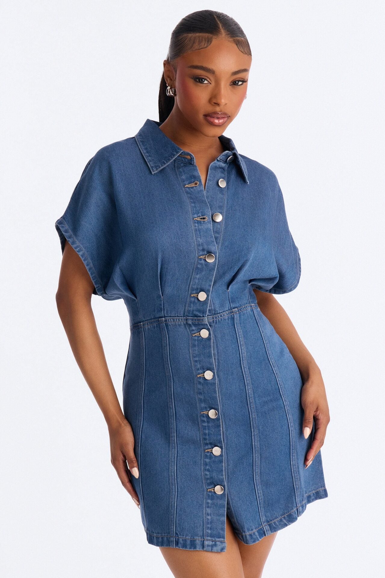 Allise Short Sleeve Denim Mini Dress - Denim image 1