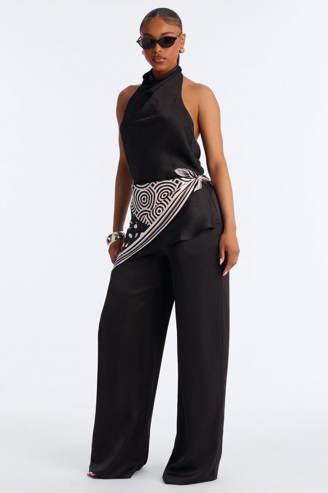 Amara Satin 3 Piece Pant Set - Black image 1