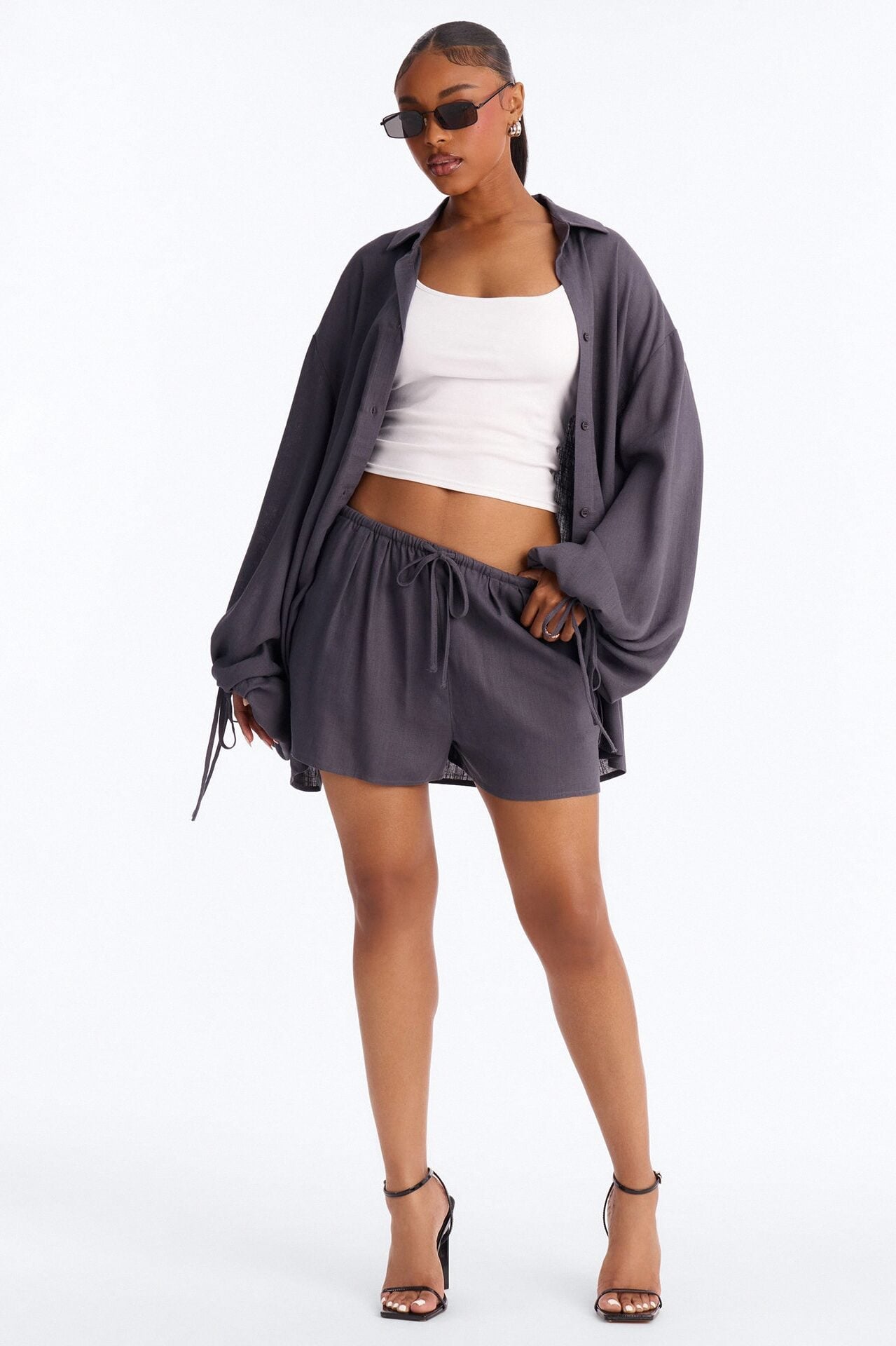 Corinne Linen Short Set - Charcoal image 1