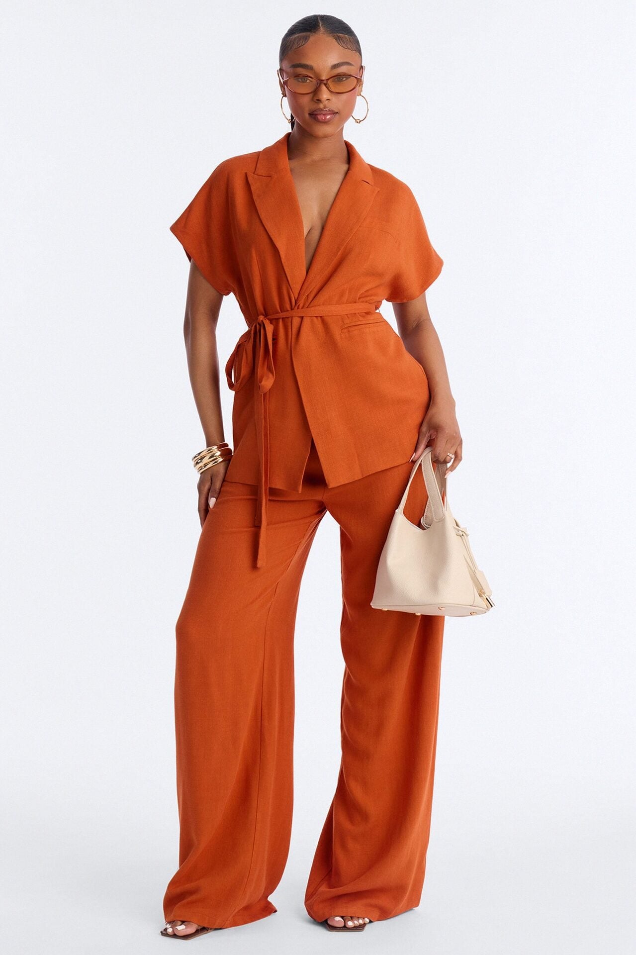 Vanna Linen Tie Waist Pant Set - Rust image 1