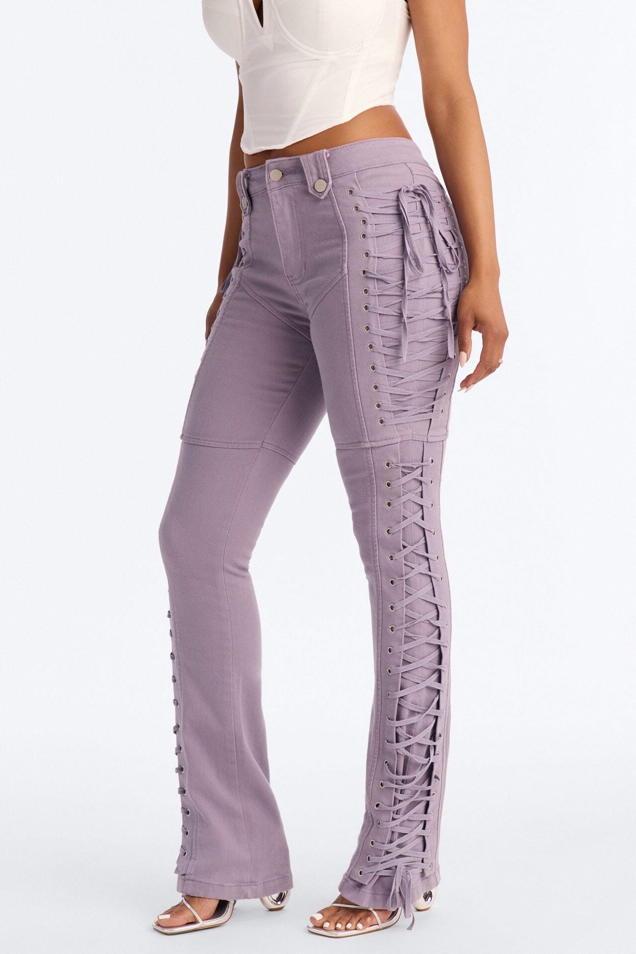 After Hours Lace Up Flare Pant - Lilac image 1