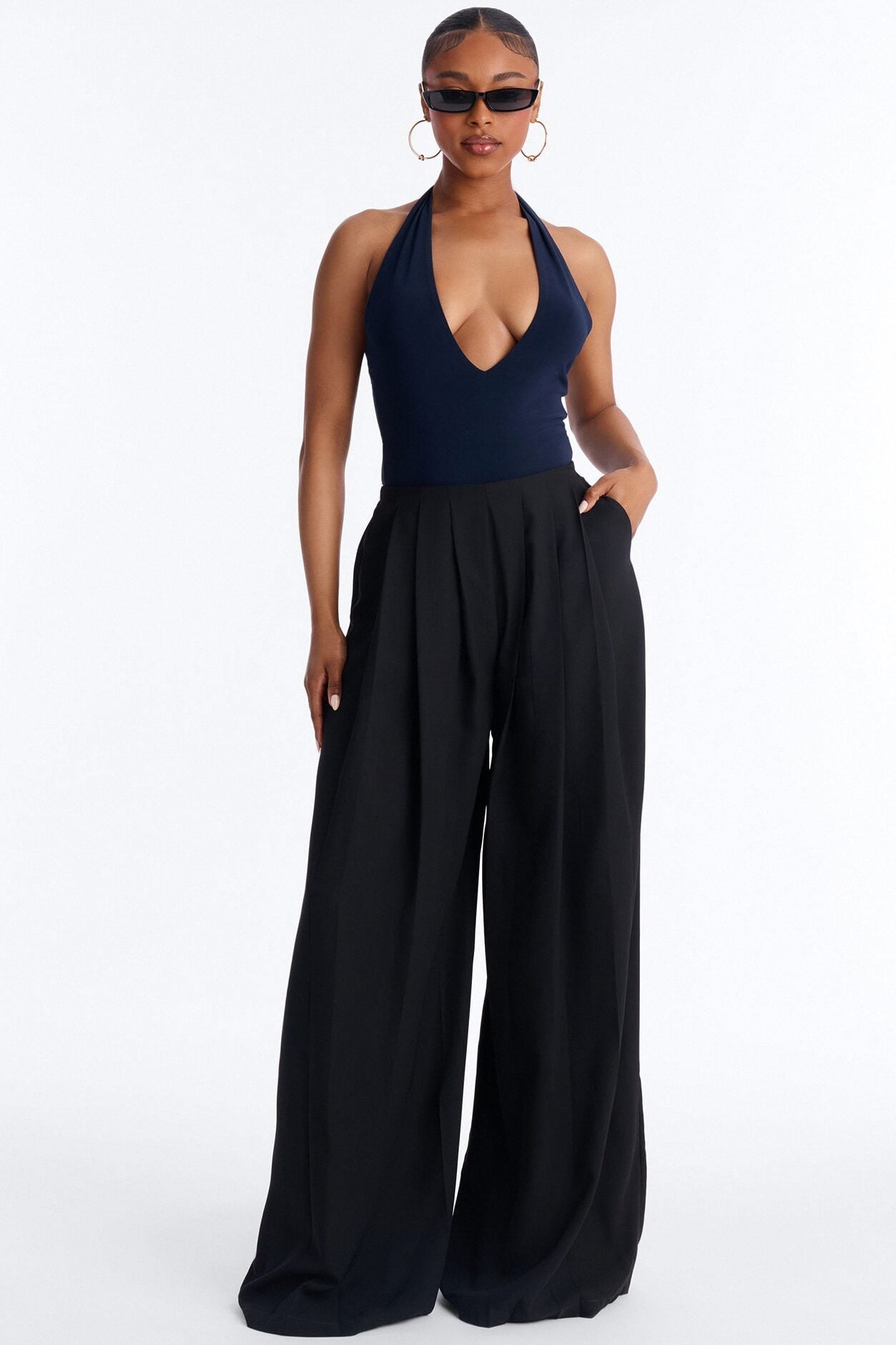 Feminine Feel Crepe Wide Leg Pant 33″ - Black image 1