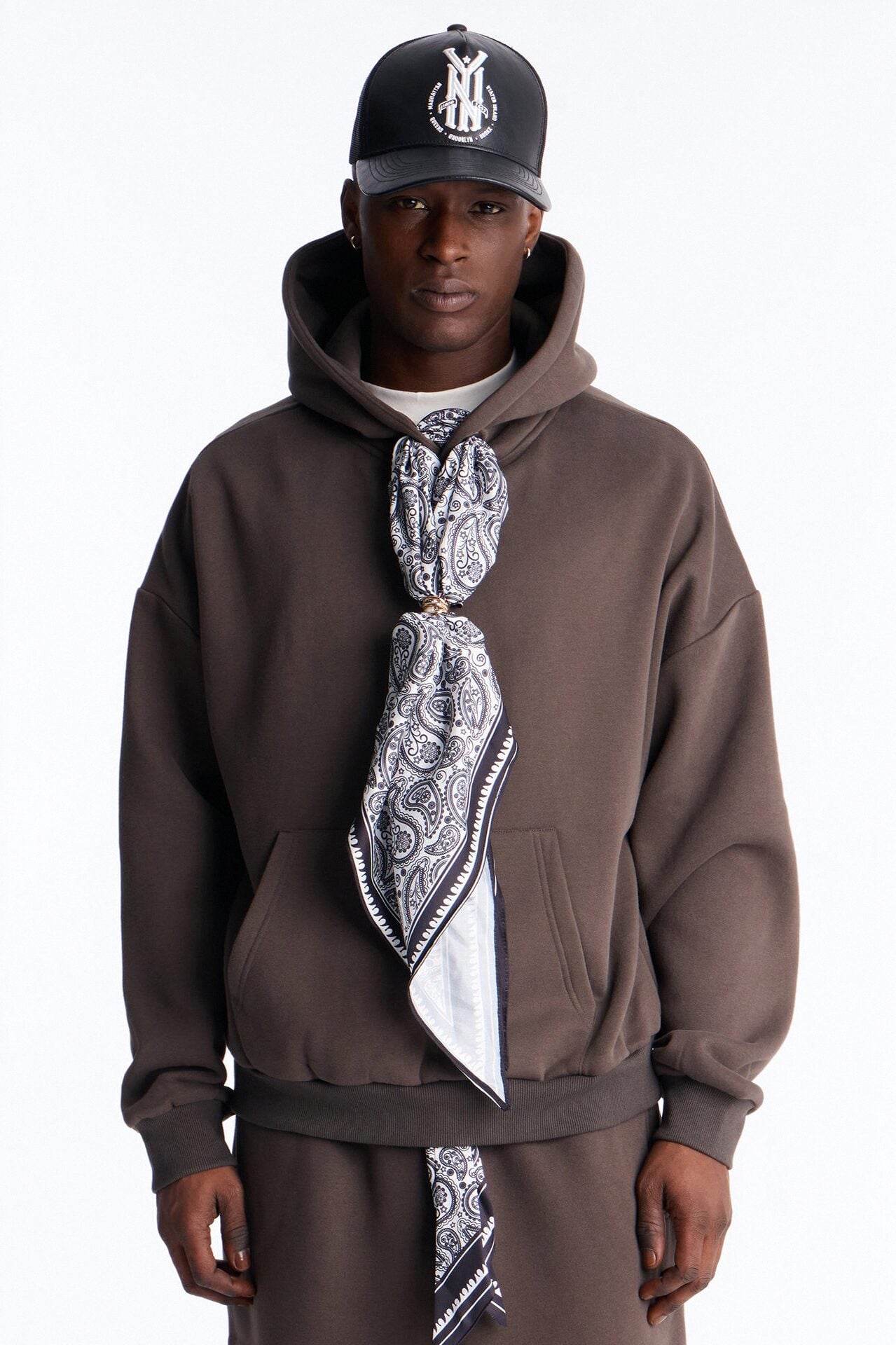 Oversized Bandana Scarf Duo Hoodie - Brown image 1