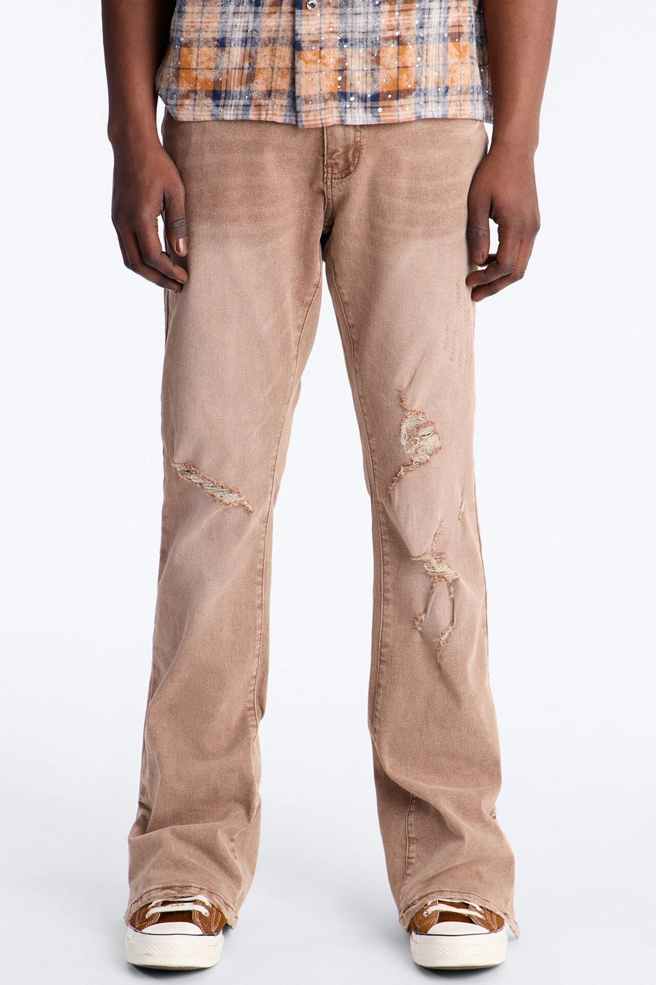 Stacked Skinny Flare Slit Dare Me Distressed Jean - Dark Brown image 1