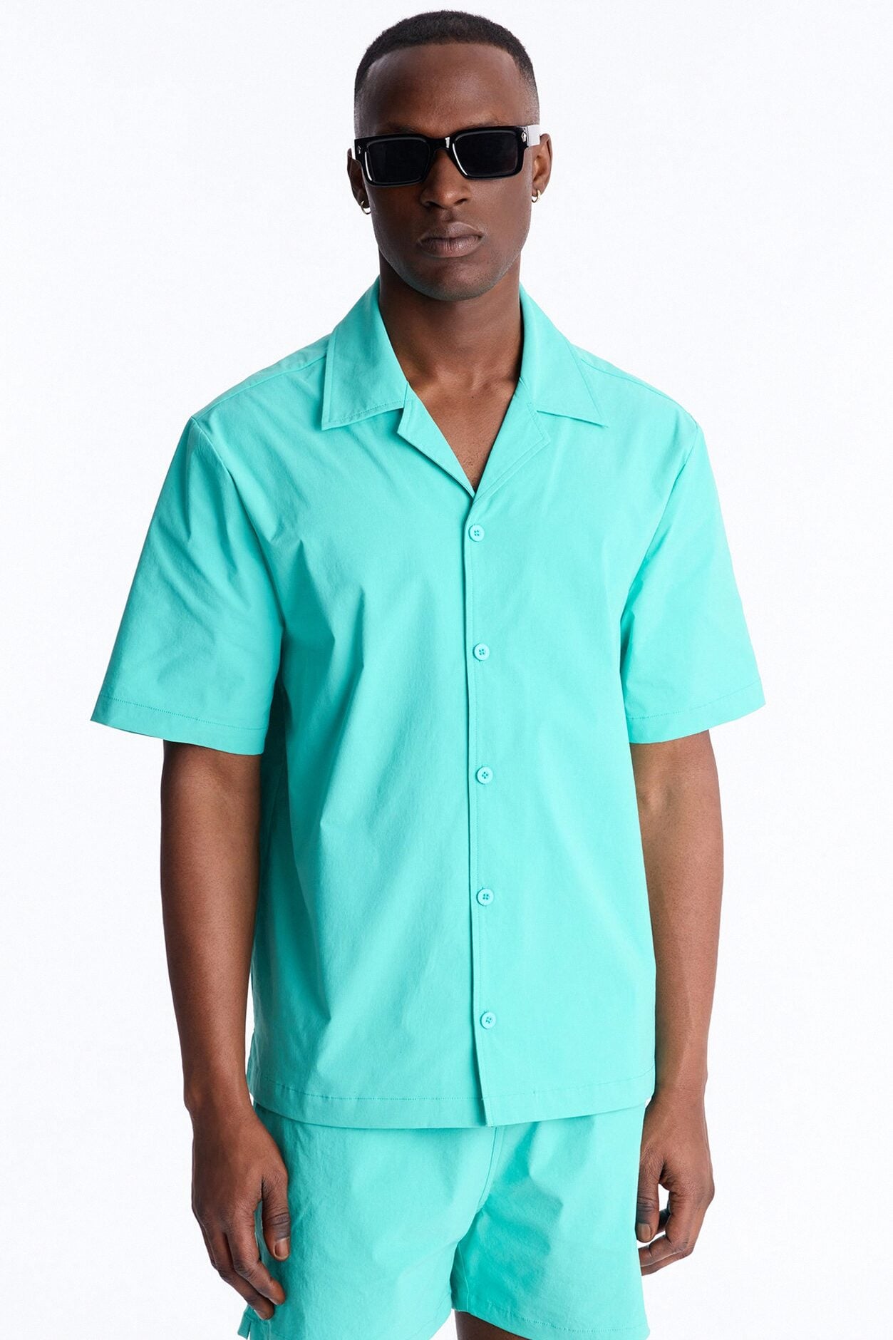 Montez Cuban Collar Button Up Shirt - Teal image 1