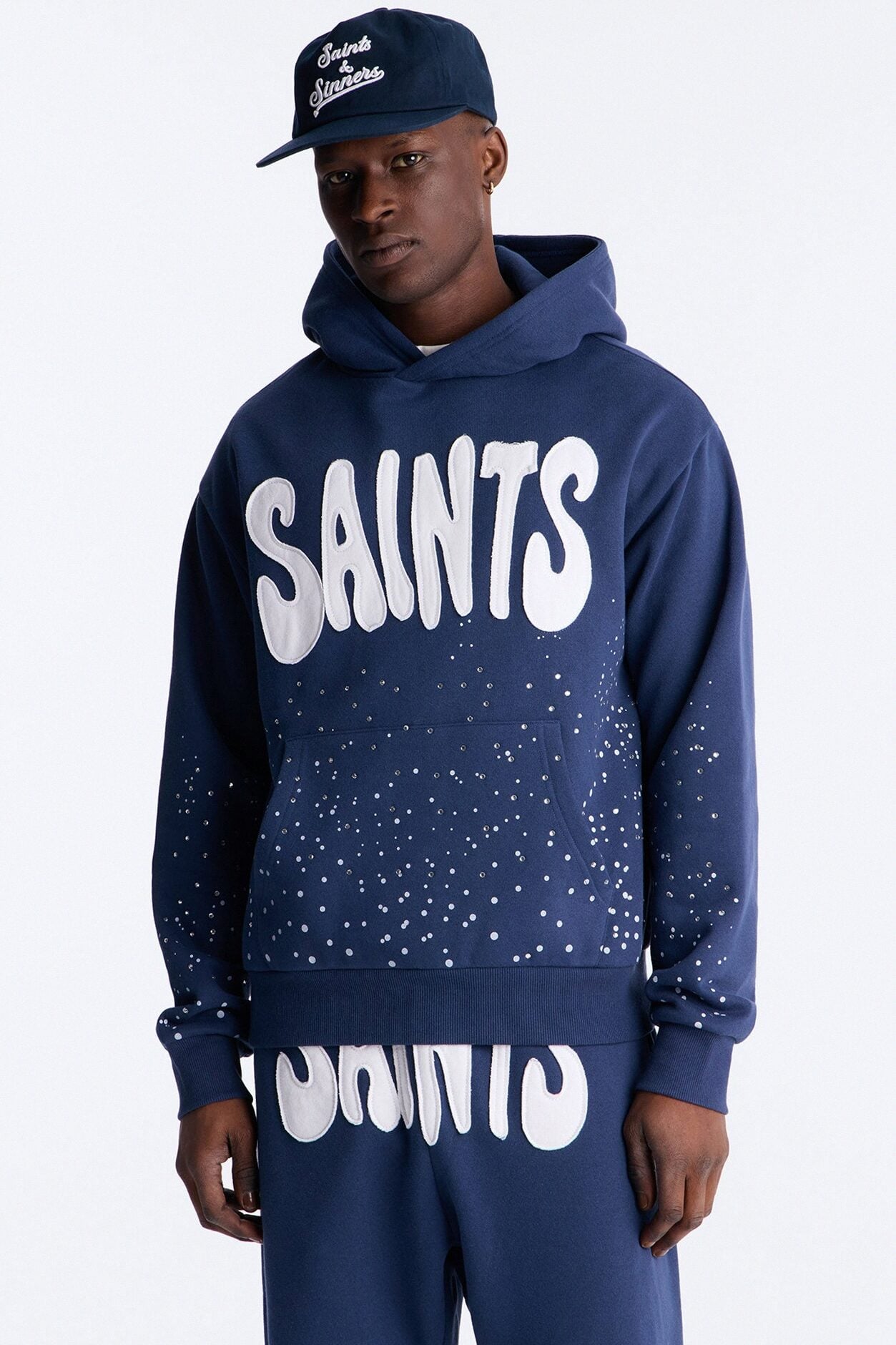 Saints Rhinestones Oversized Hoodie - Navy image 1