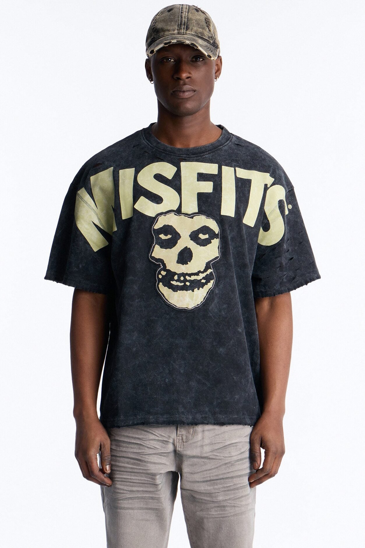 Misfits Destroyed Mineral Wash Short Sleeve Tee - Black image 1
