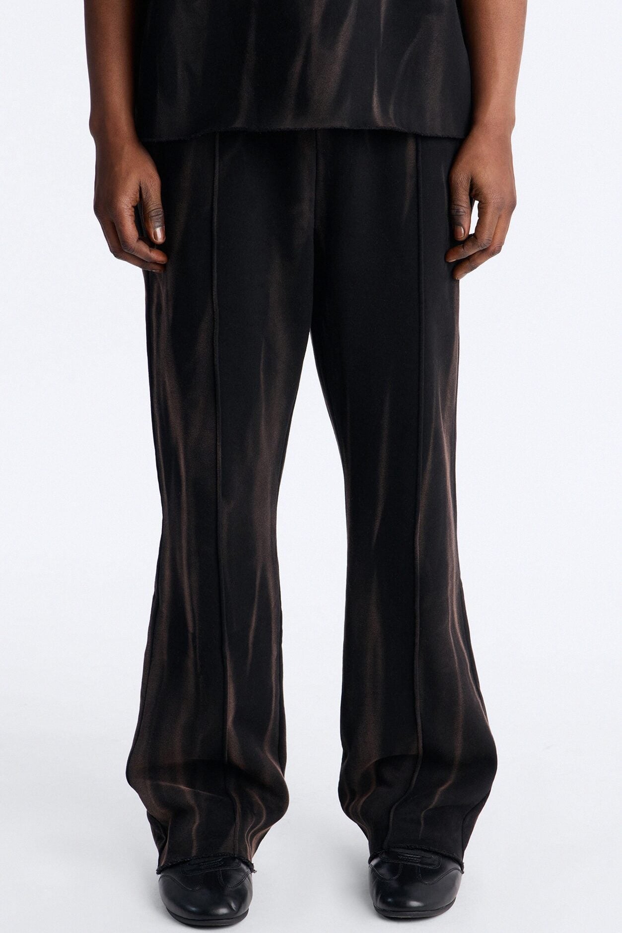 Slim Flare Bleach Washed Sweatpants - Black image 1