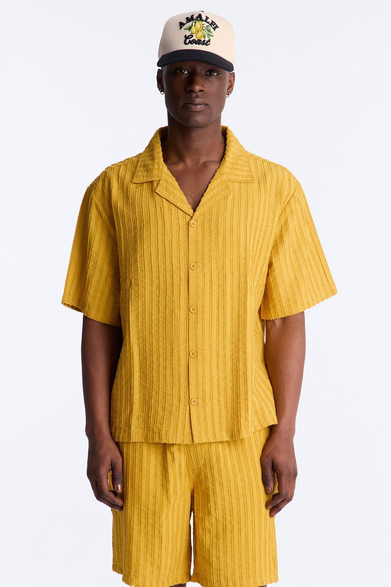 Relaxed Aegean Pleat Cuban Collar Button Up - Mustard image 1