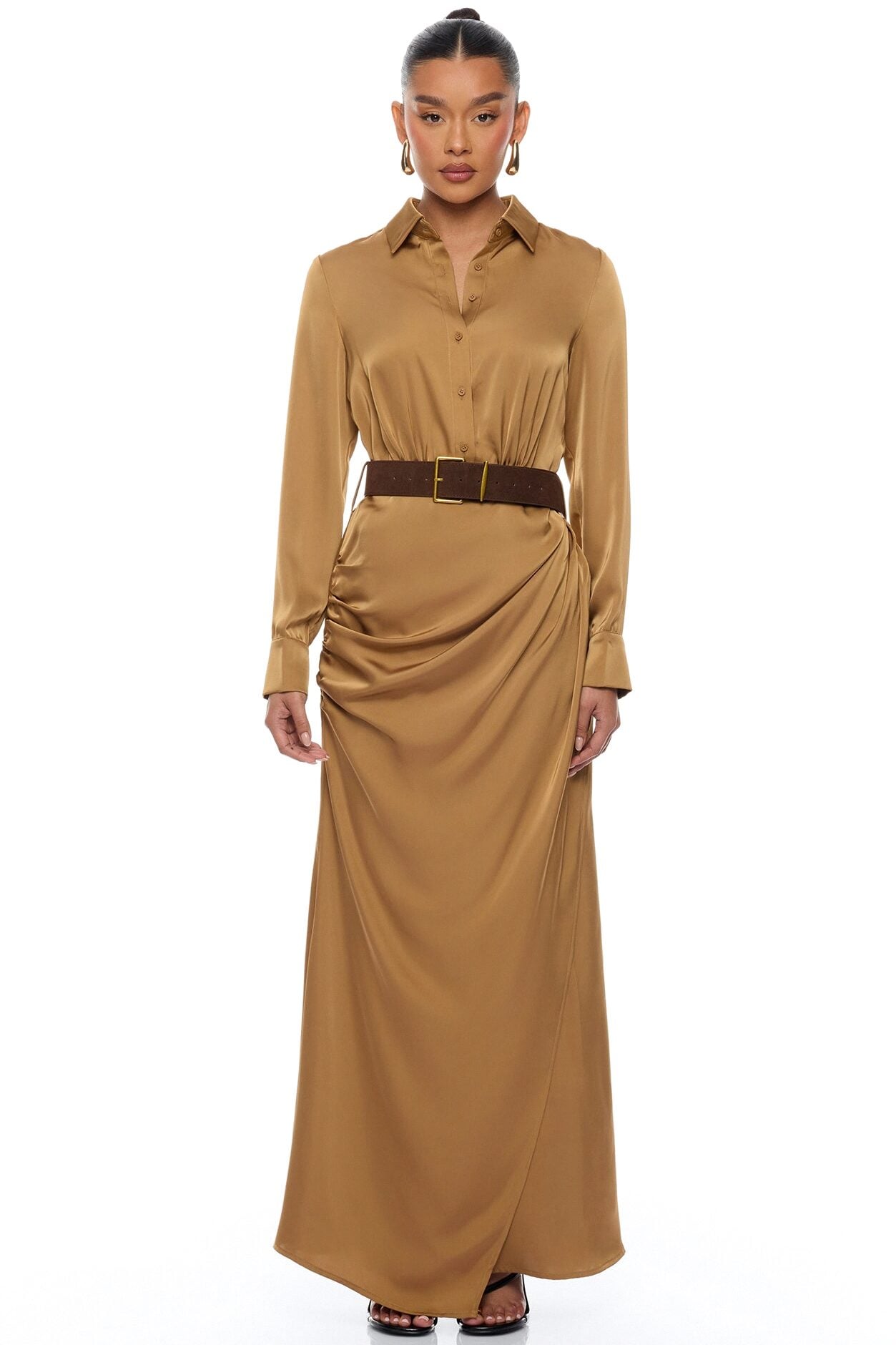 Dillion Belted Satin Maxi Dress - Bronze image 1