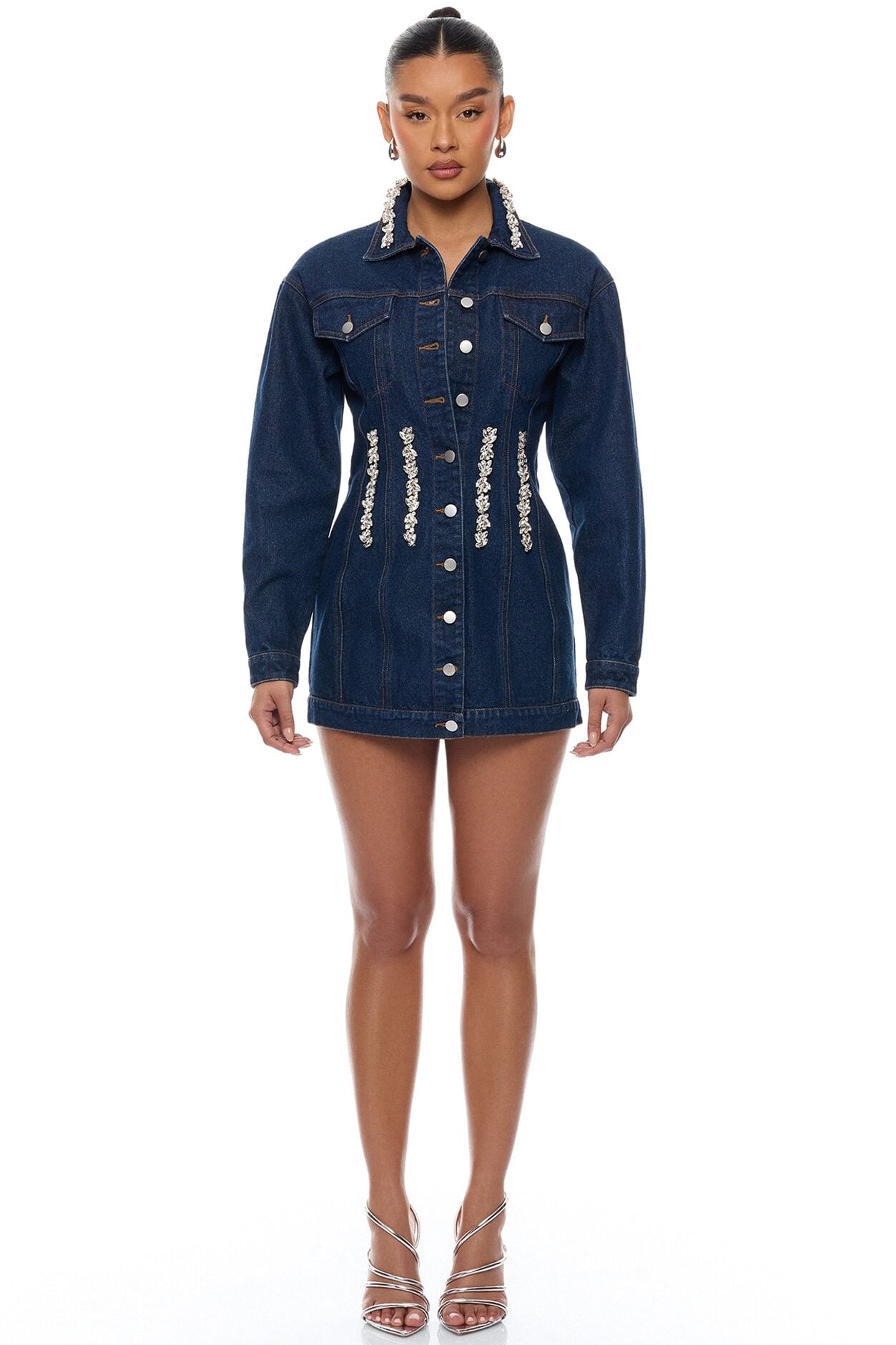 Eye Candy Denim Mini Dress - Dark Wash image 1